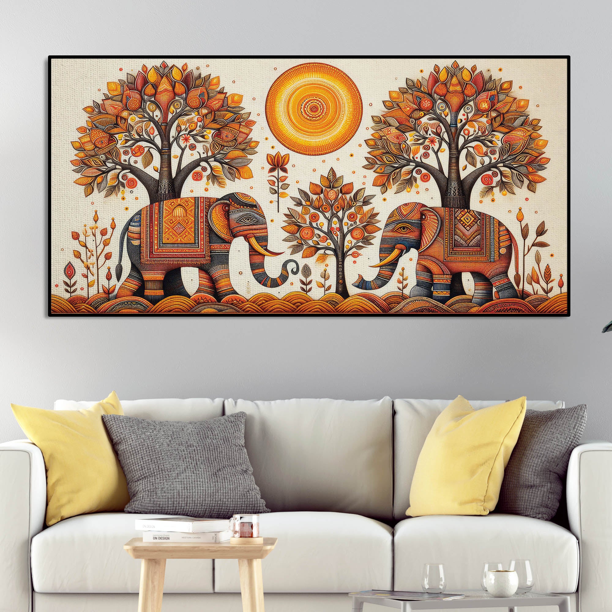 Traditional Elephant Art Canvas Wooden Wall Painting - Image 3