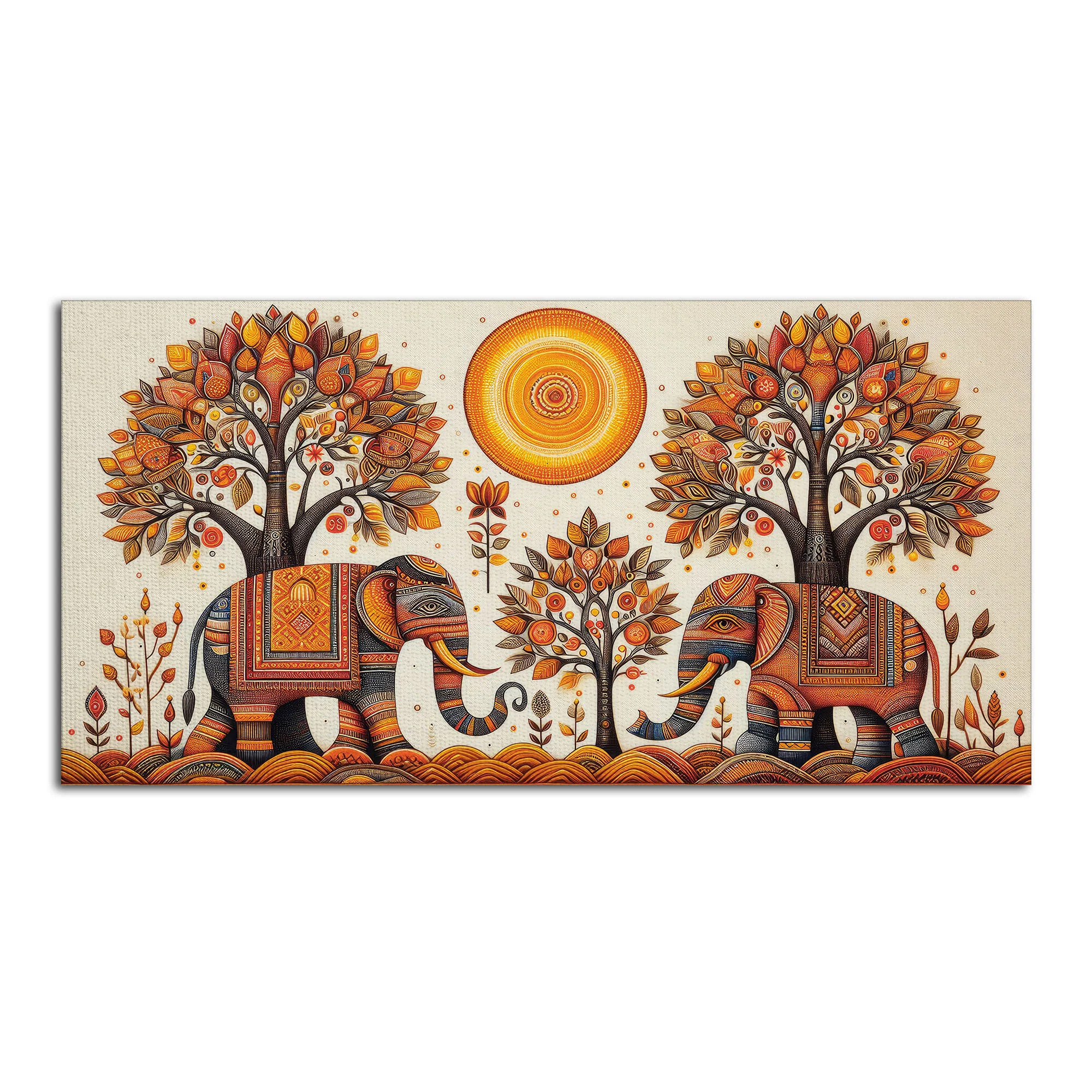 Traditional Elephant Art Canvas Wooden Wall Painting - Image 4