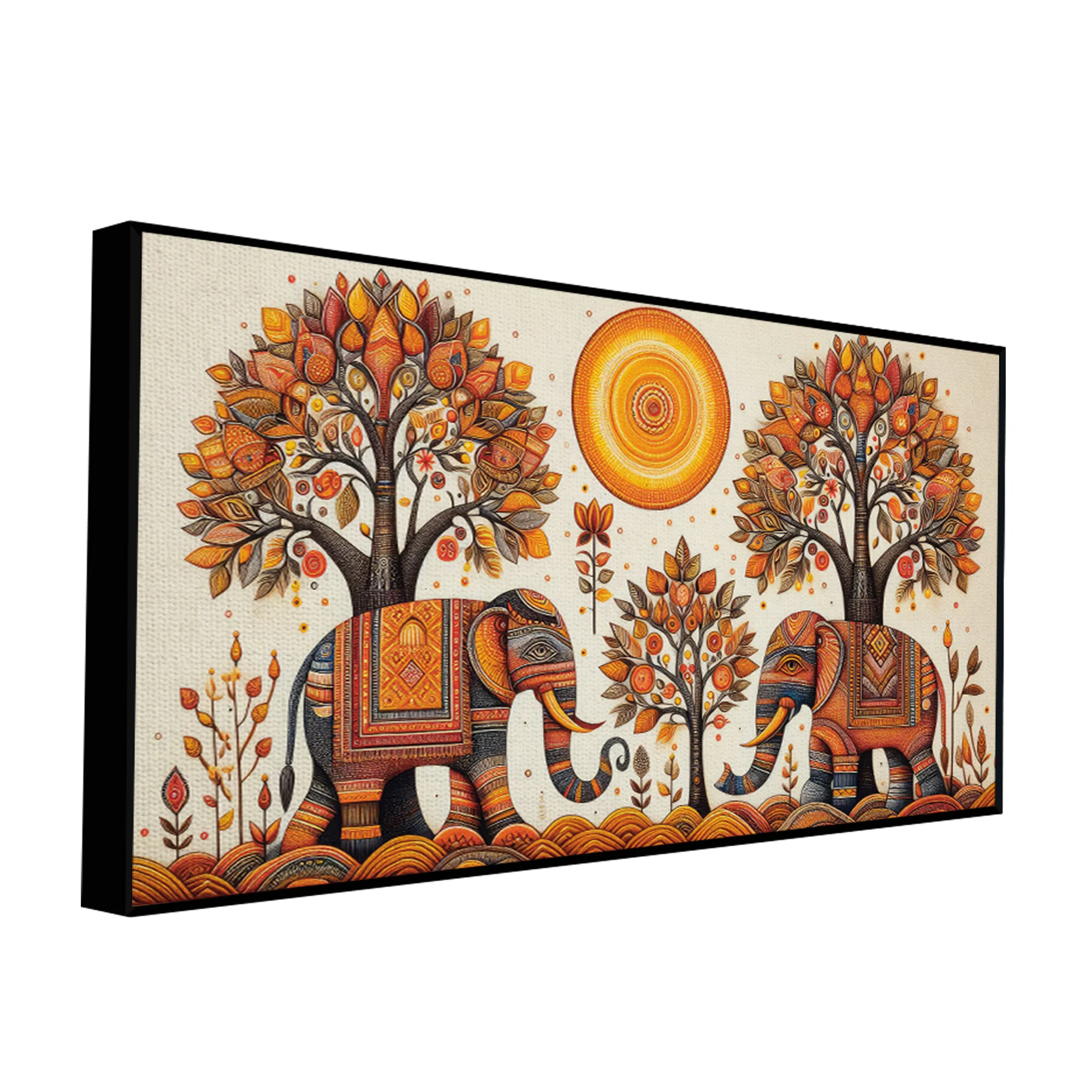 Traditional Elephant Art Canvas Wooden Wall Painting - Image 6