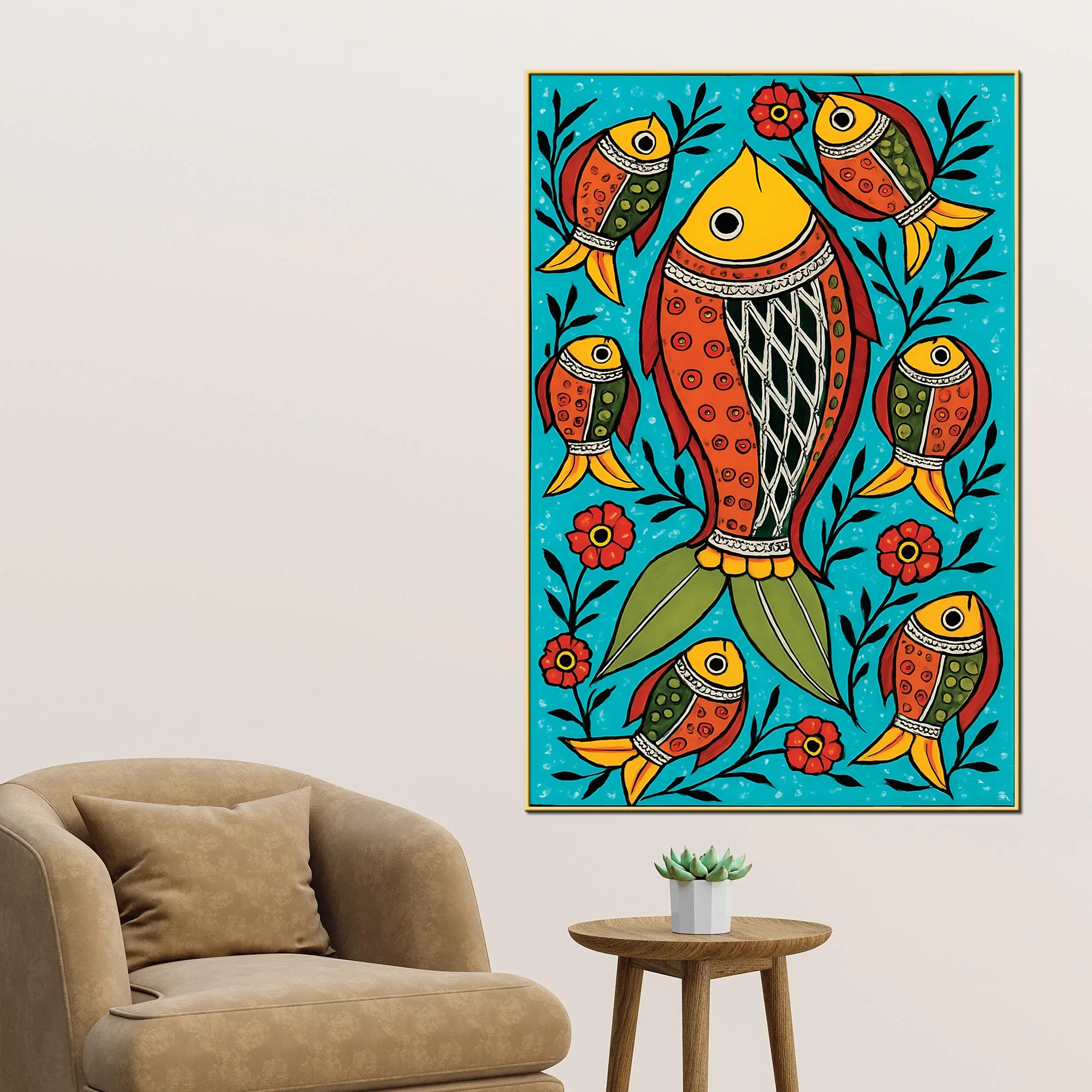 Traditional Fish Art Canvas Painting | Indian Cultural Wall Decor - Image 2