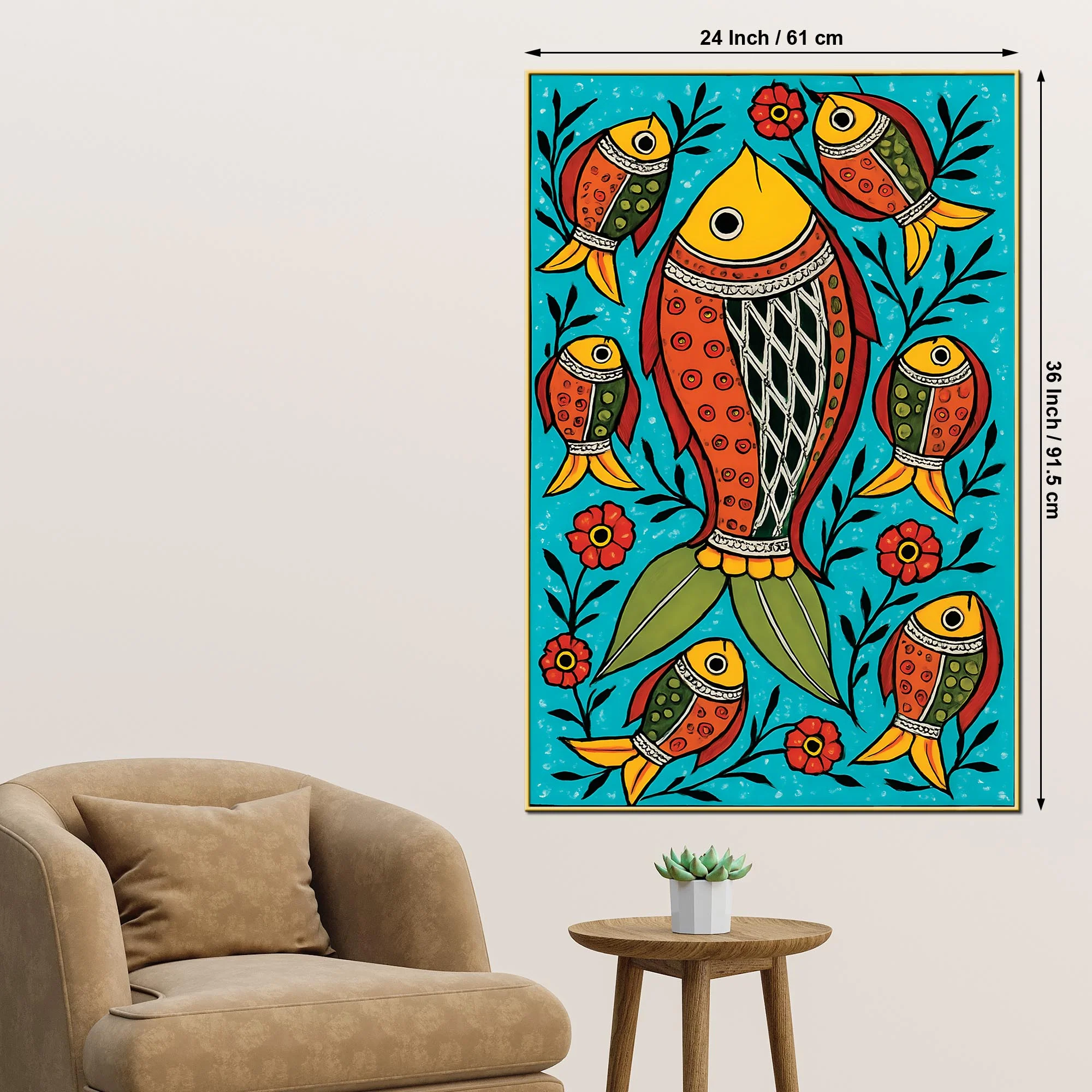 Traditional Fish Art Canvas Painting | Indian Cultural Wall Decor - Image 5