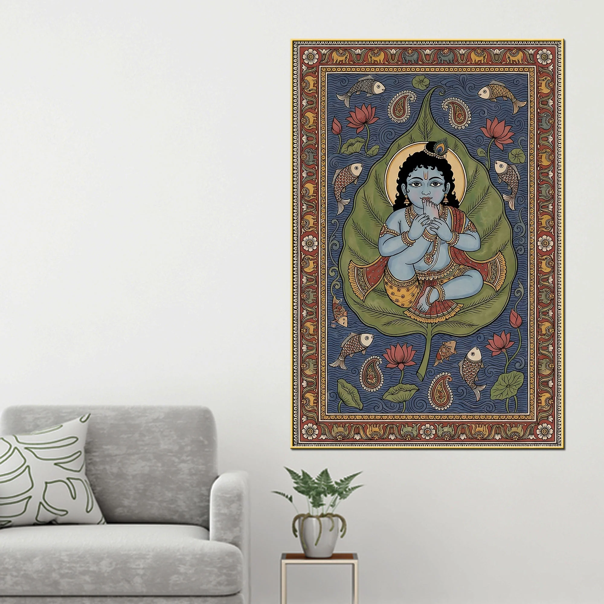 Traditional Indian Bal Gopal Krishna Canvas Painting