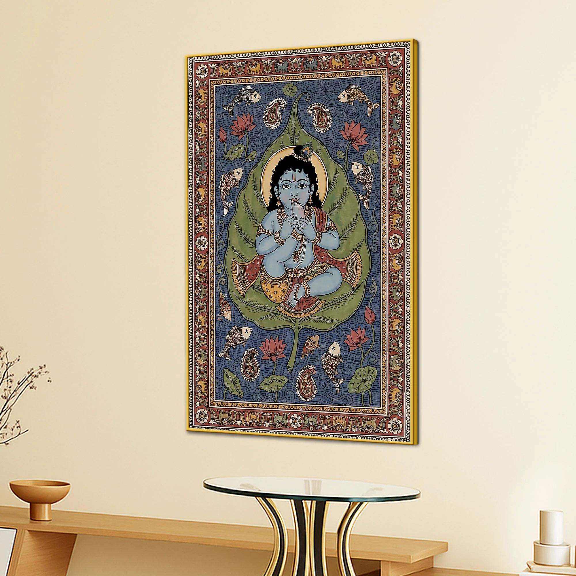 Traditional Indian Bal Gopal Krishna Canvas Painting - Image 3