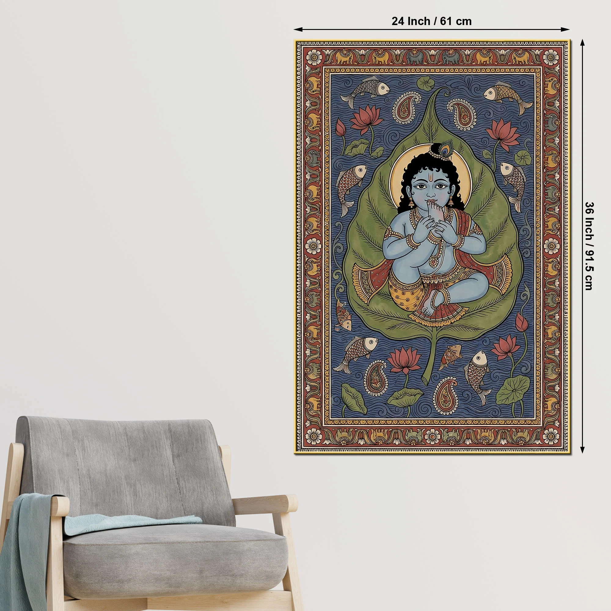 Traditional Indian Bal Gopal Krishna Canvas Painting - Image 5
