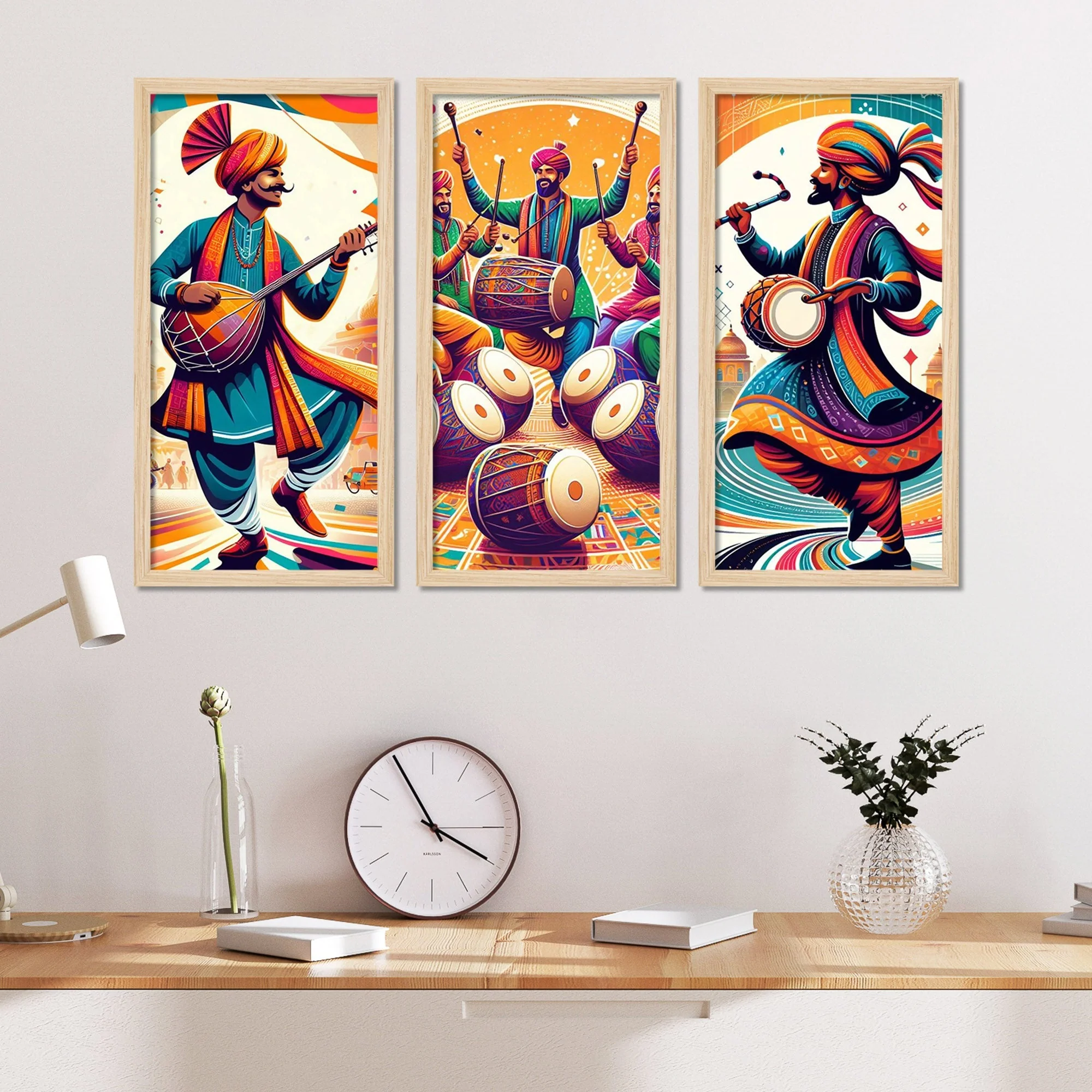 Traditional Indian Culture Lohri Festival Art Wooden Wall Frame Set of Three - Image 2