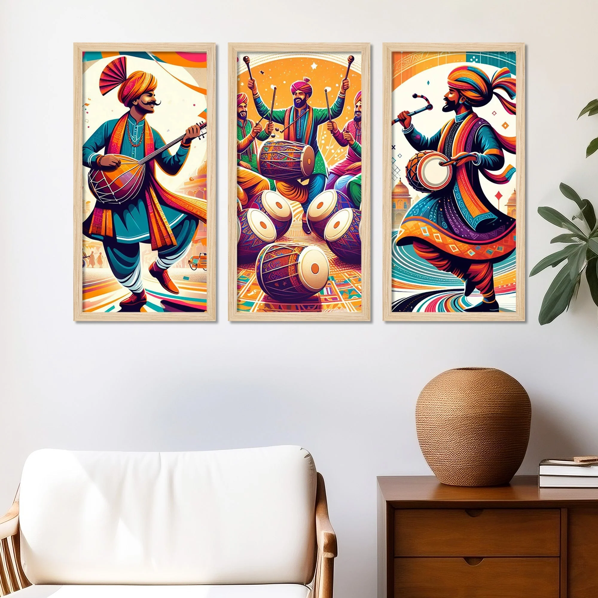 Traditional Indian Culture Lohri Festival Art Wooden Wall Frame Set of Three - Image 3