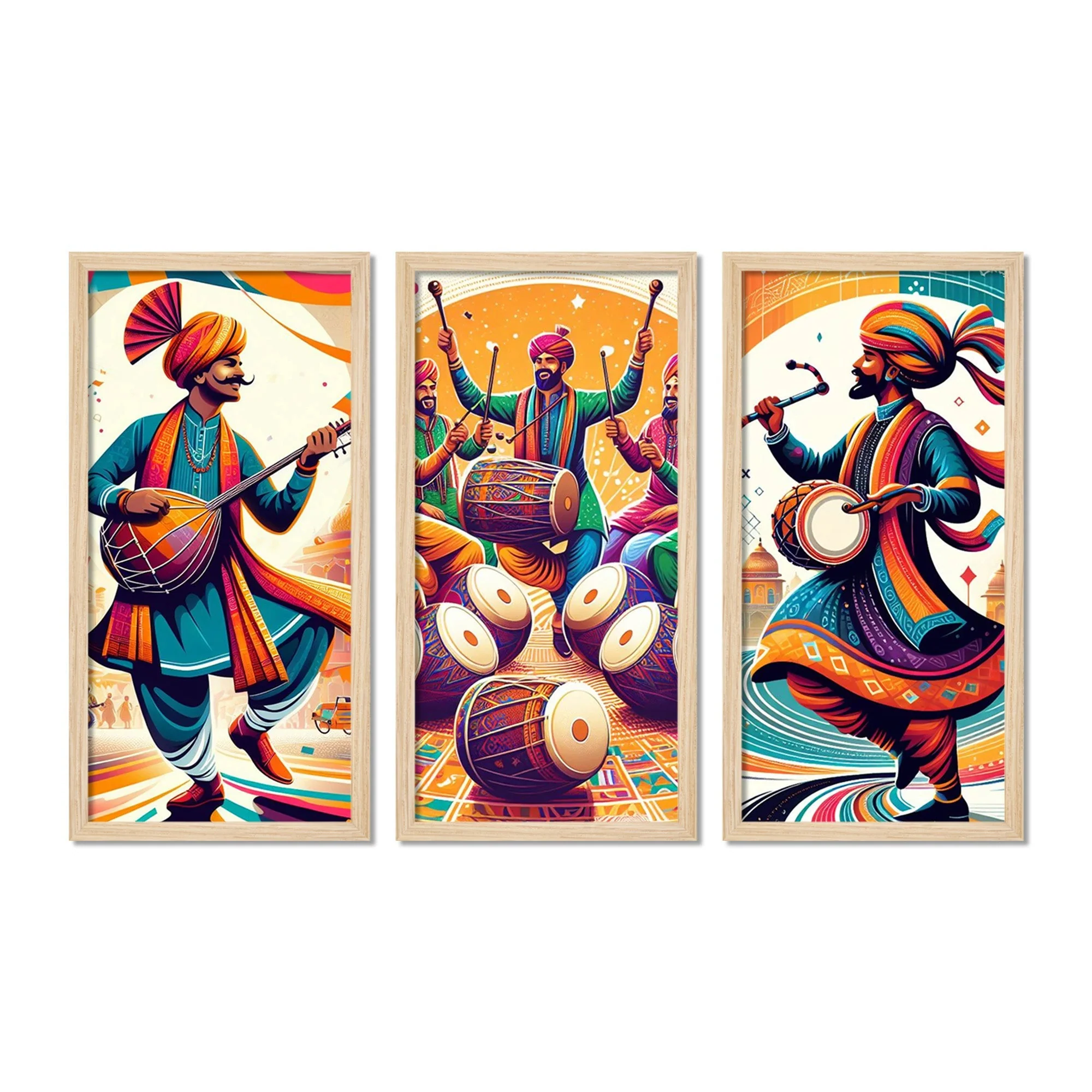 Traditional Indian Culture Lohri Festival Art Wooden Wall Frame Set of Three - Image 4