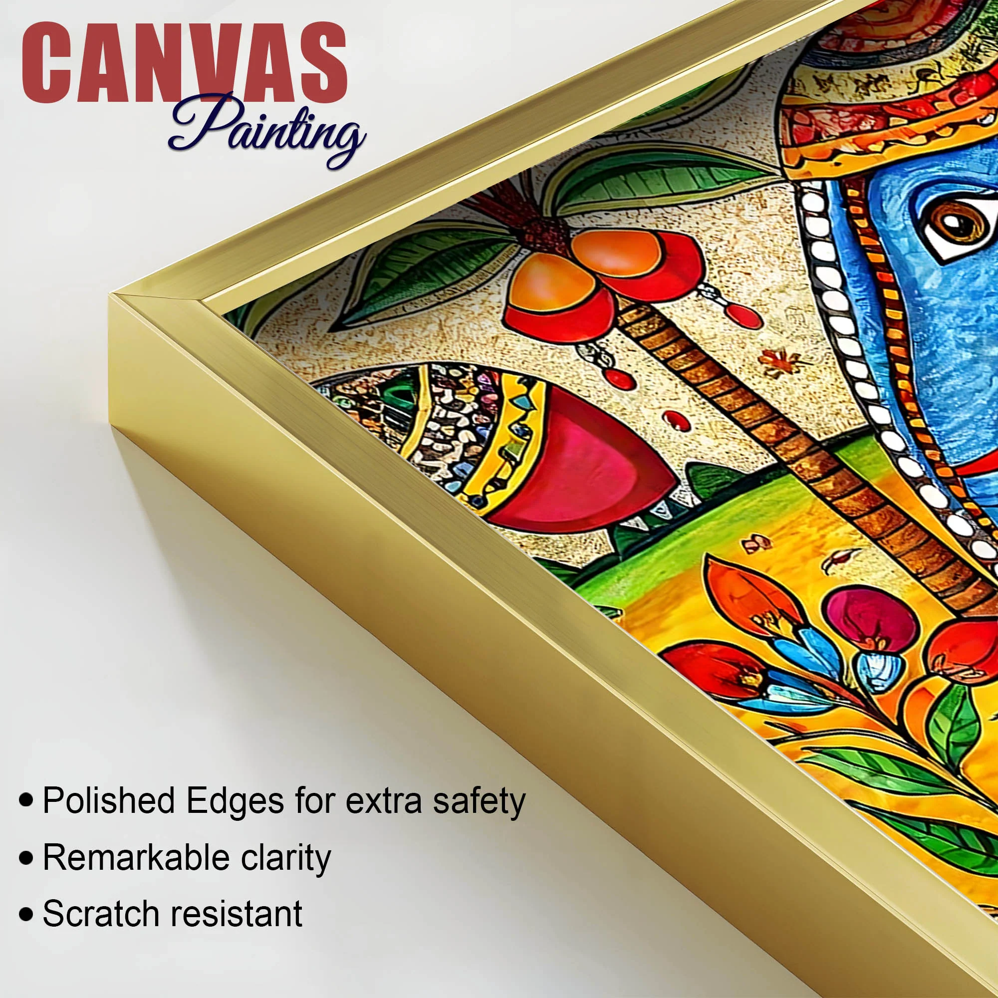 Traditional Indian Elephant Canvas Madhubani Wall Art Painting - Image 6