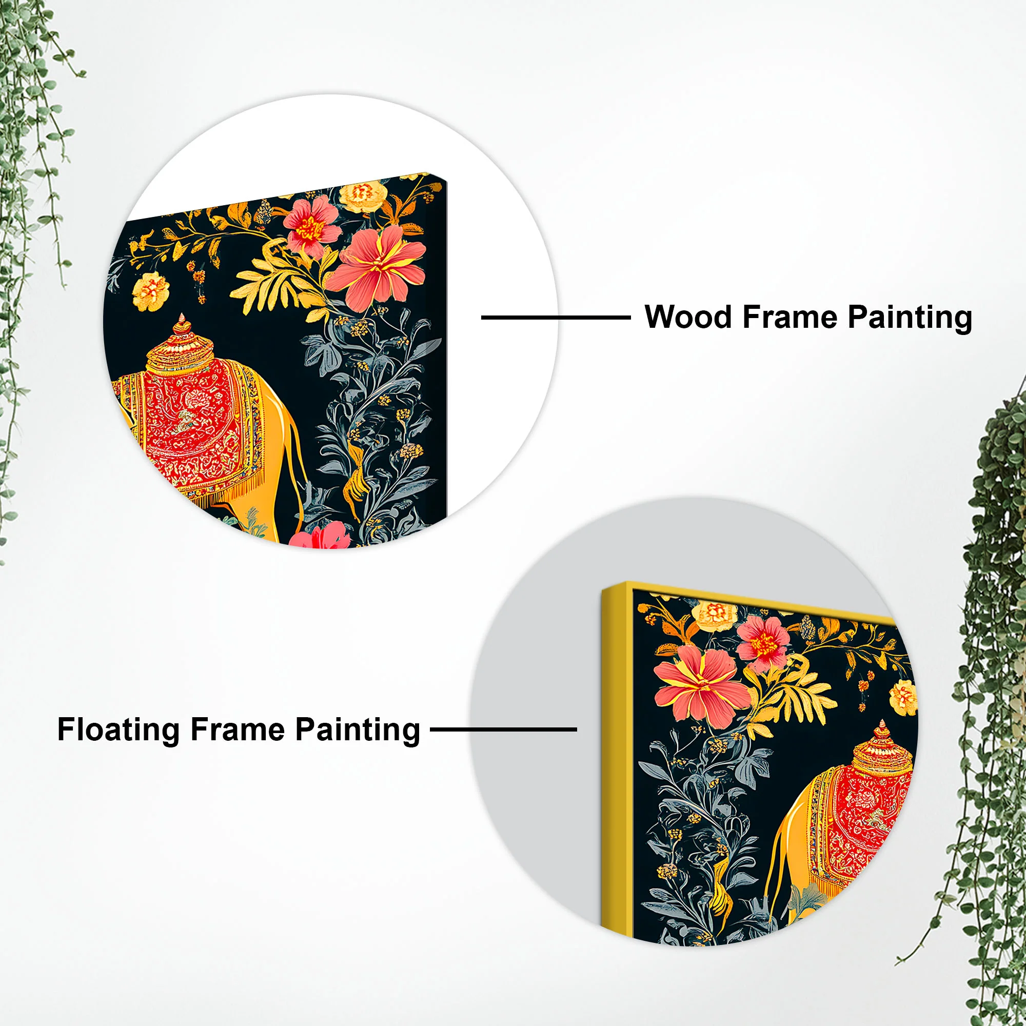 Traditional Indian Elephant Canvas Painting | Ethnic Floral Wall Painting - Image 7