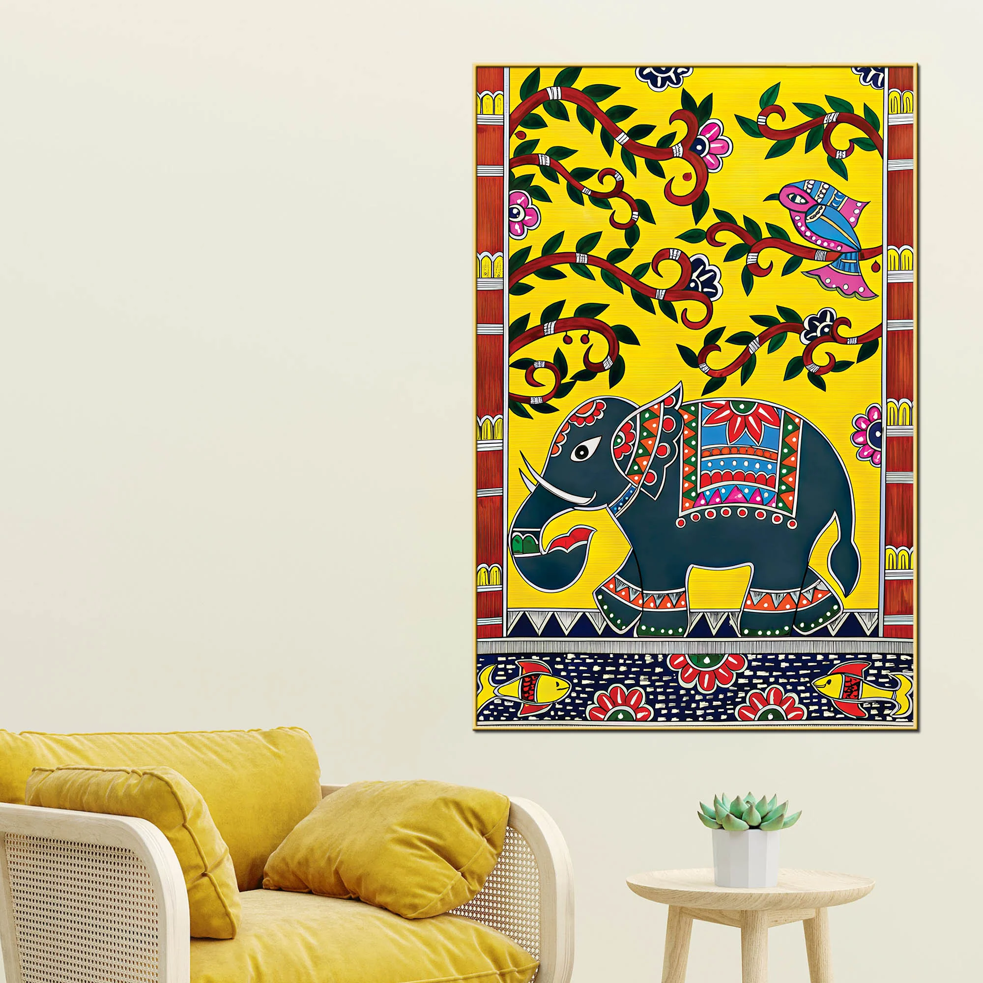 Traditional Indian Elephant Canvas Painting | Folk Art Wall Decor for Living Room & Gifting - Image 2