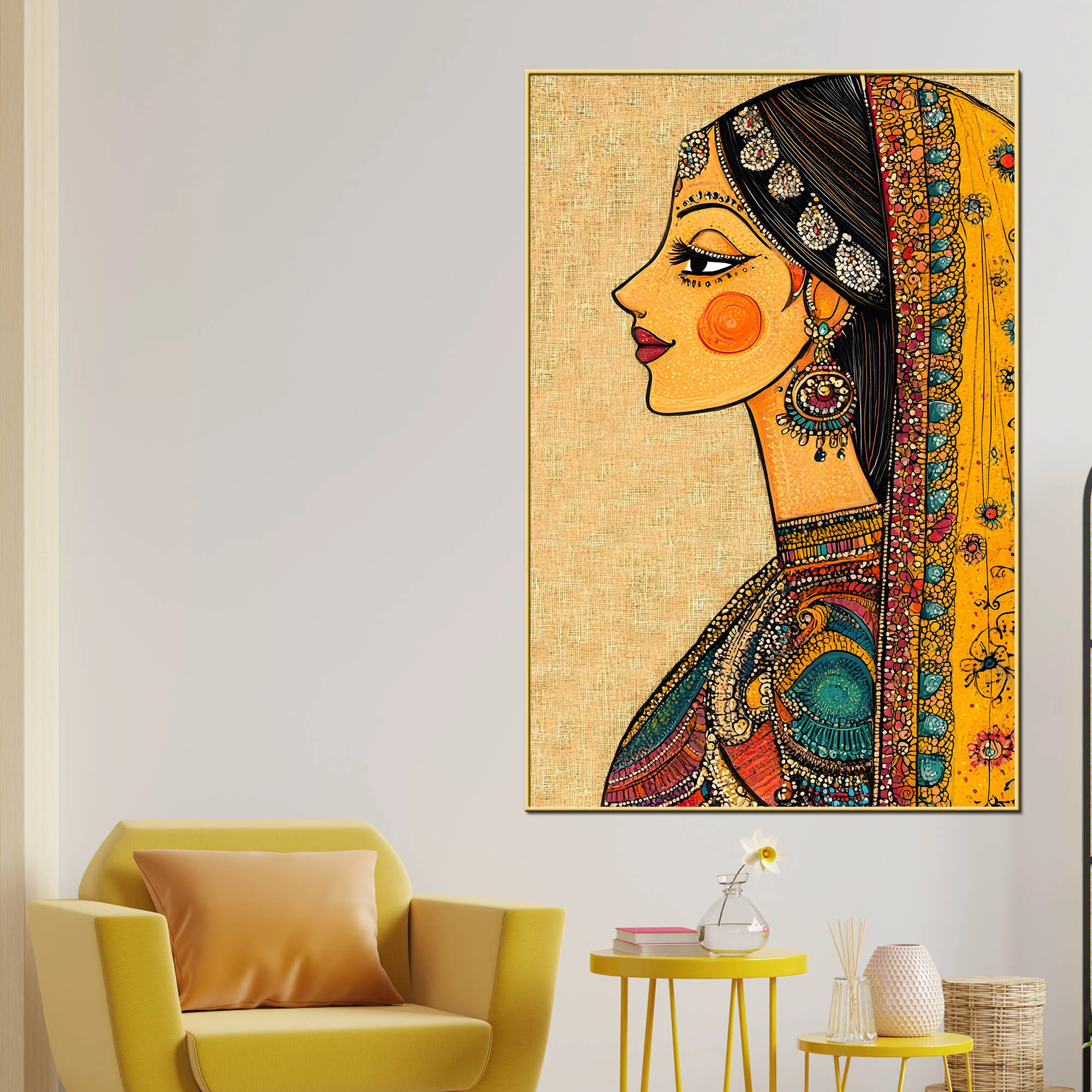 Traditional Indian Lady Side Profile Canvas Wall Painting