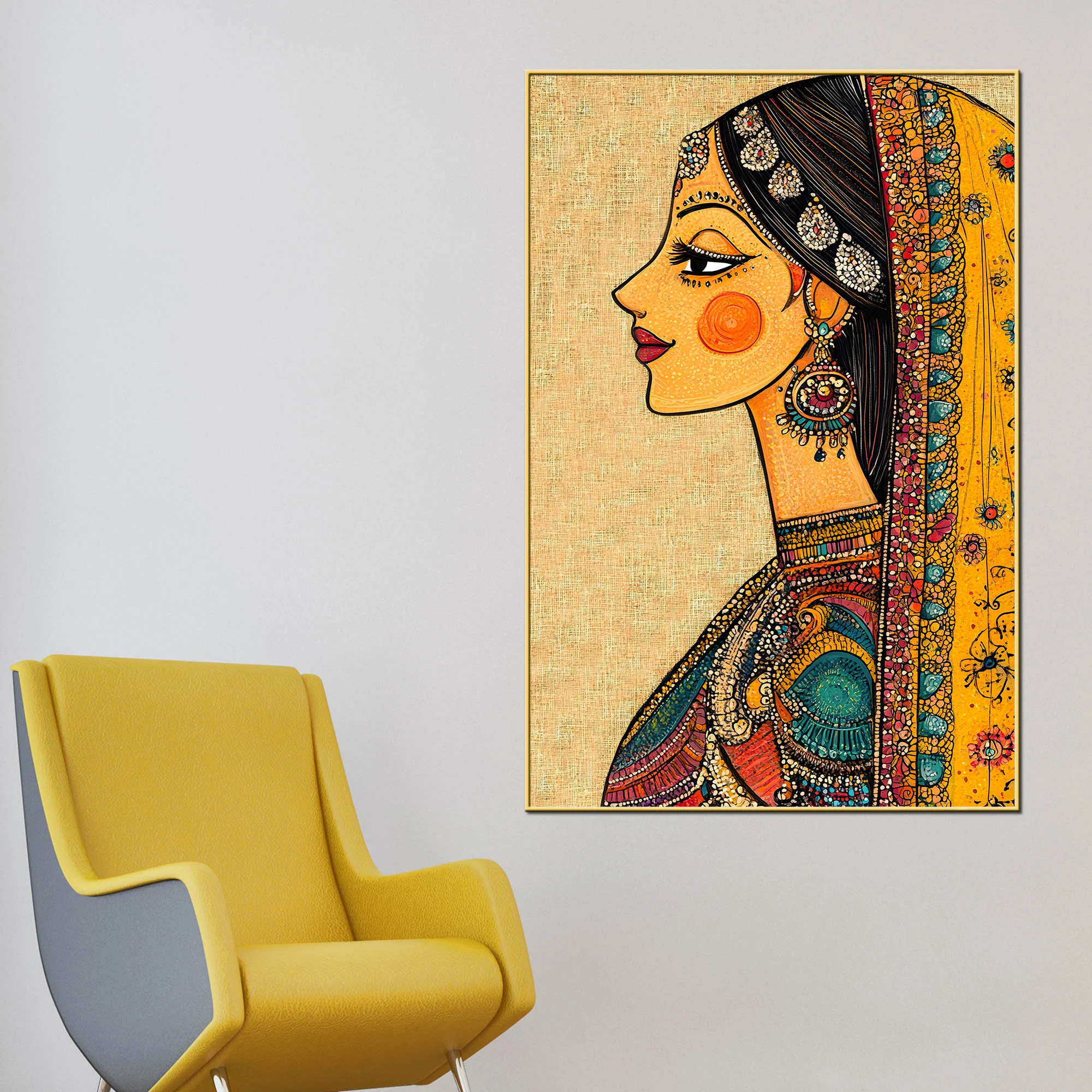 Traditional Indian Lady Side Profile Canvas Wall Painting - Image 2