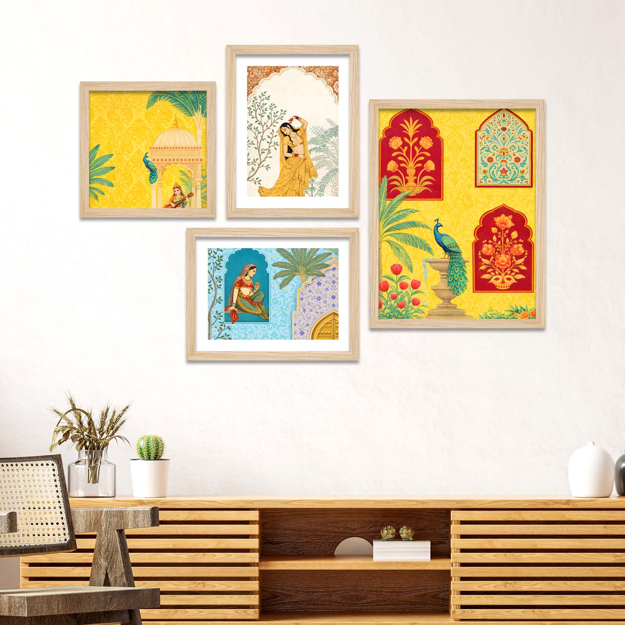 Traditional Indian Palace Art Wall Frame Set of Four