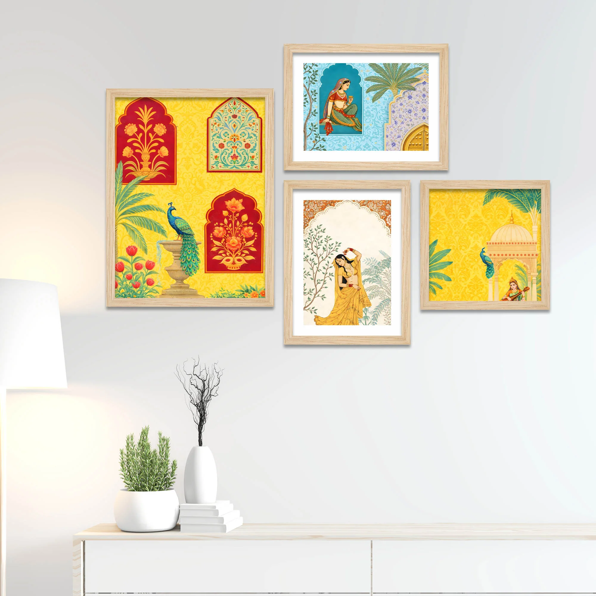 Traditional Indian Palace Art Wall Frame Set of Four - Image 2
