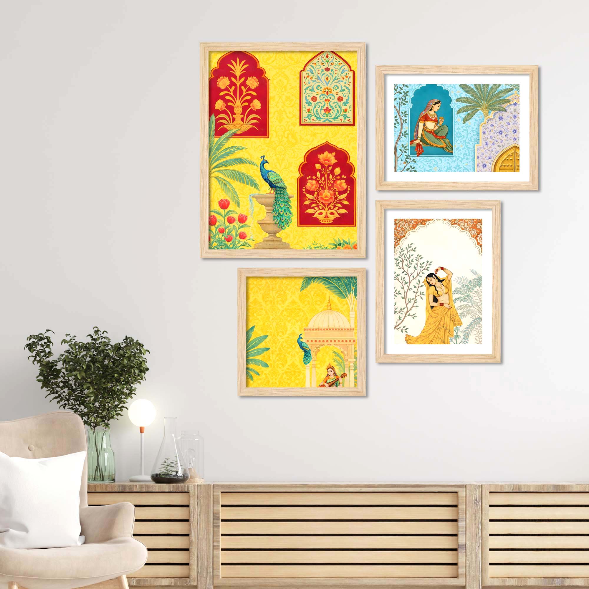 Traditional Indian Palace Art Wall Frame Set of Four - Image 3