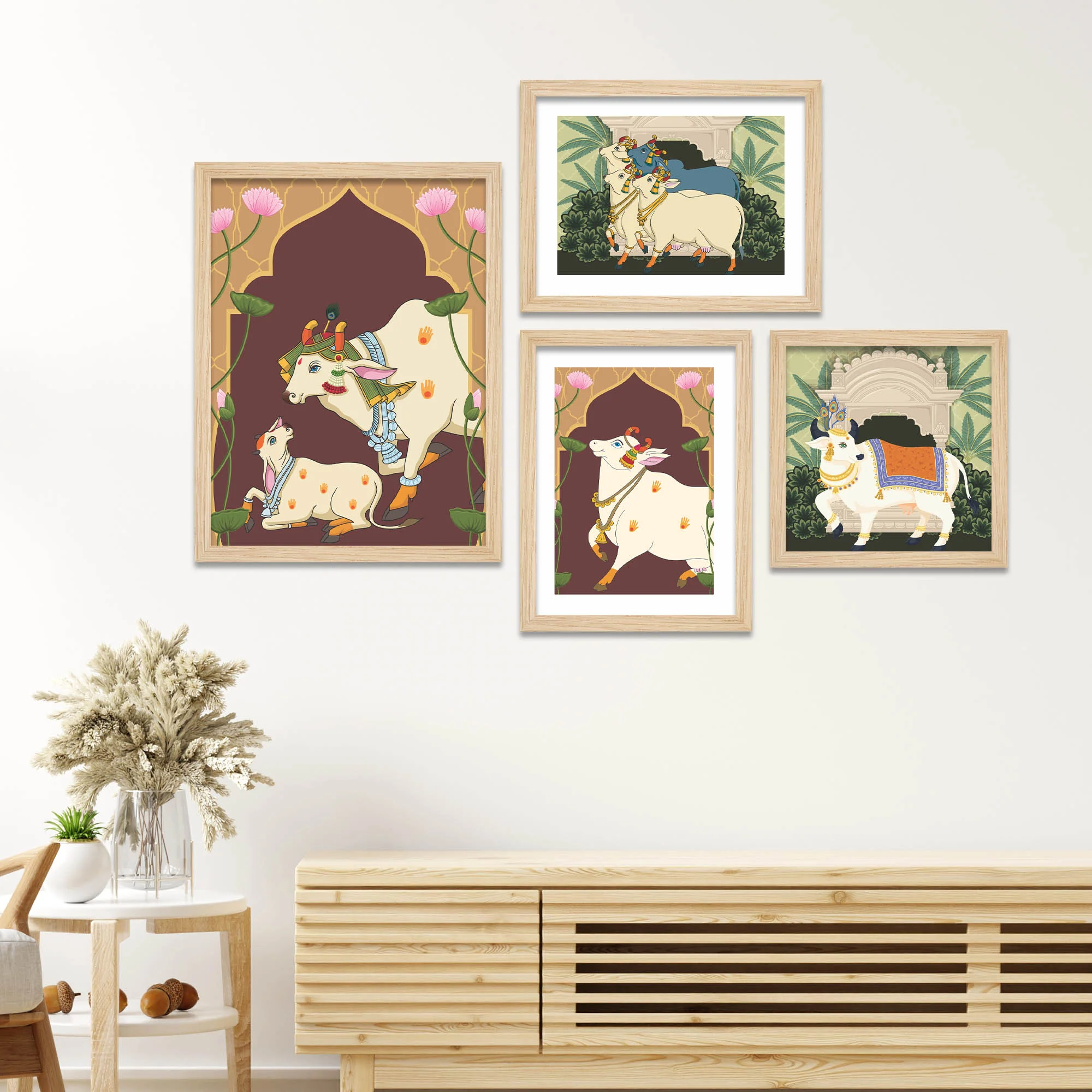Traditional Indian Pichwai Cow Wall Frame Set of Four - Image 2