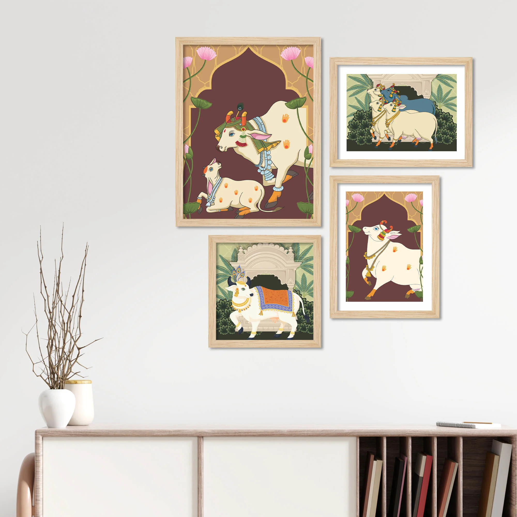 Traditional Indian Pichwai Cow Wall Frame Set of Four - Image 3