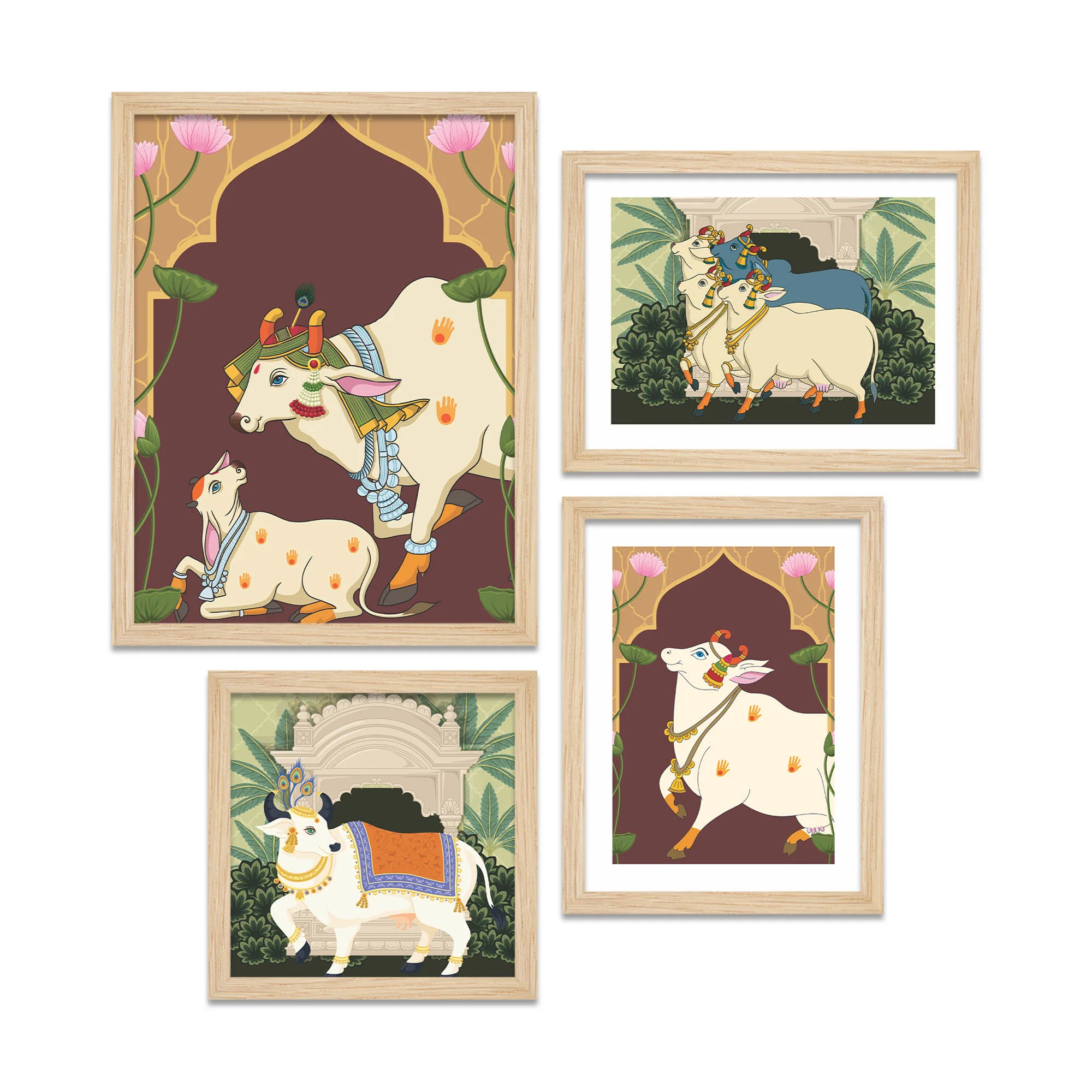 Traditional Indian Pichwai Cow Wall Frame Set of Four - Image 4