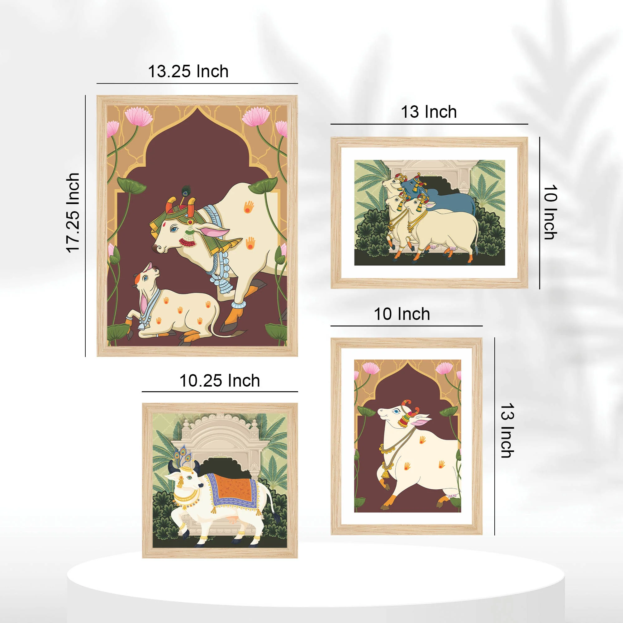 Traditional Indian Pichwai Cow Wall Frame Set of Four - Image 5