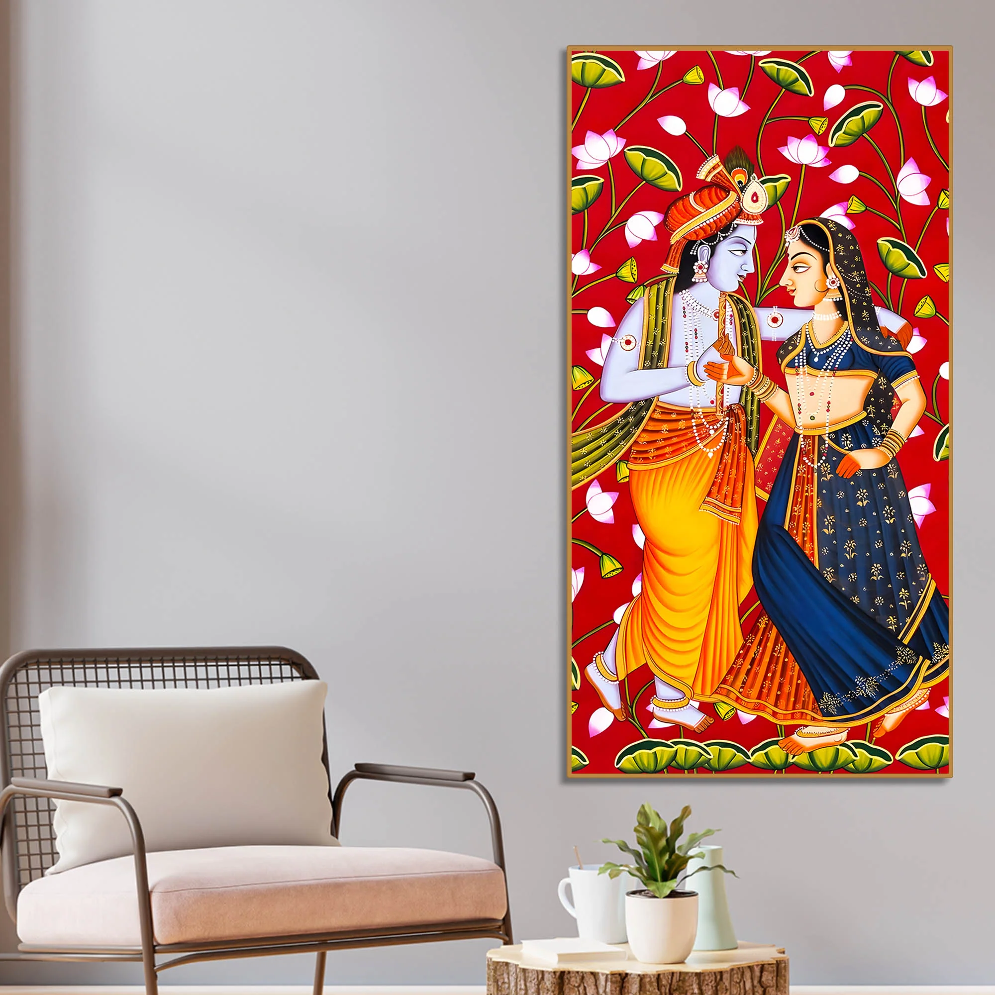 Traditional Indian Radha Krishna Canvas Painting | Luxury Religious Home Decor - Image 2