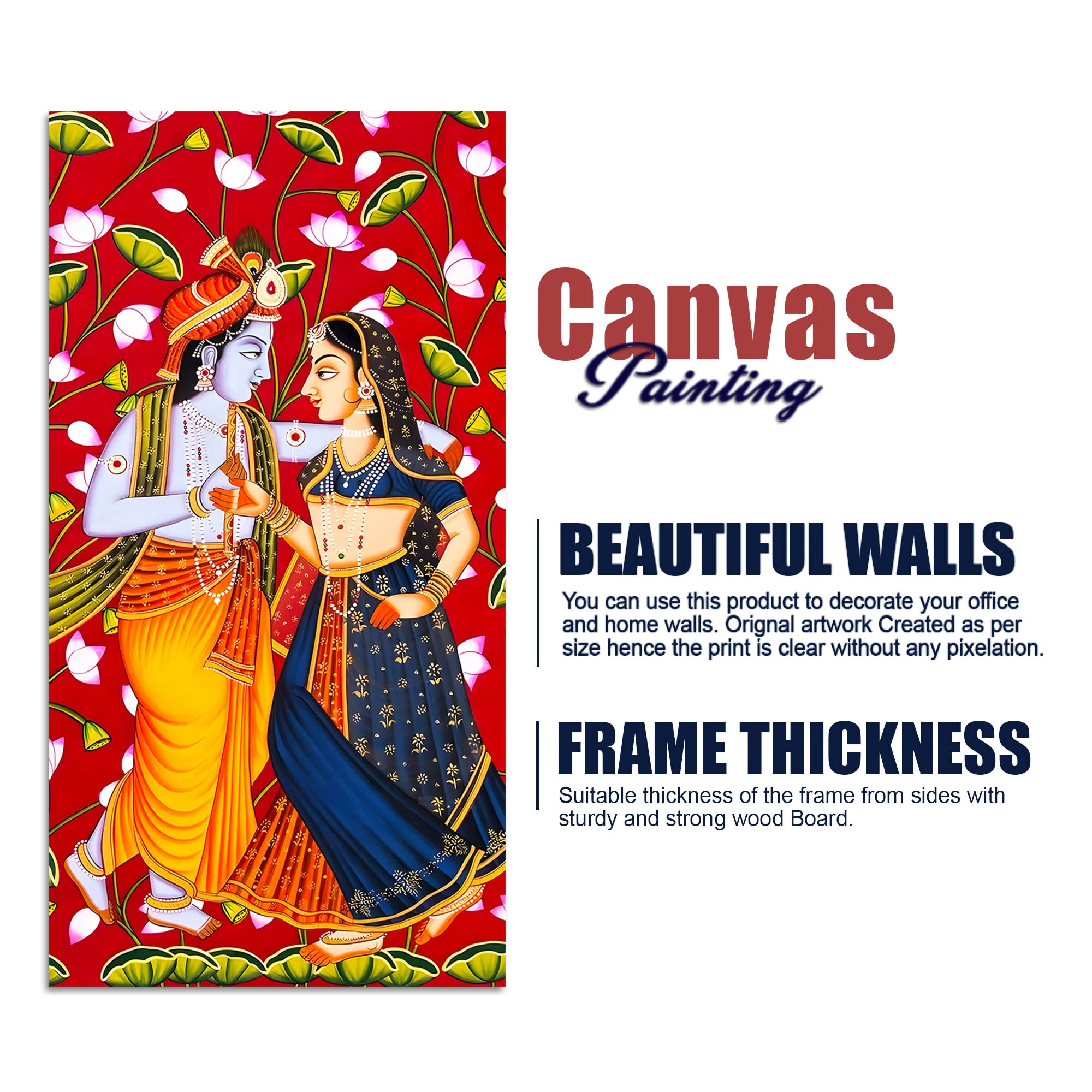 Traditional Indian Radha Krishna Canvas Painting | Luxury Religious Home Decor - Image 7
