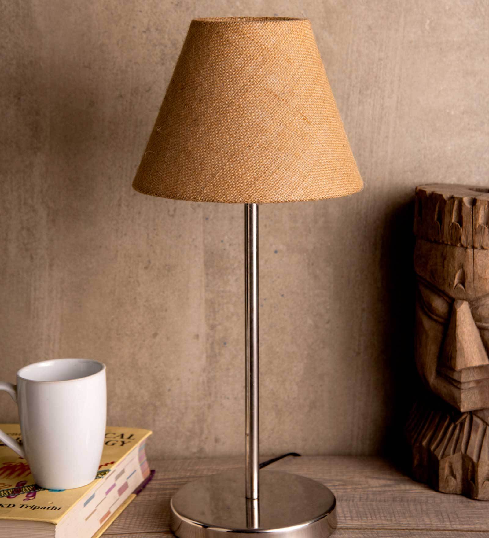 Traditional Jute Shade Table Lamp with Silver Finish Base - Image 2