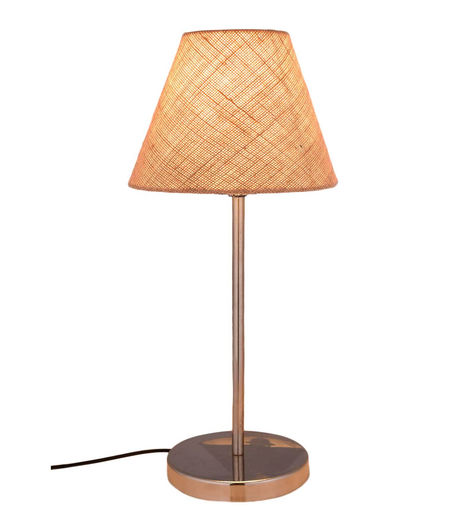Traditional Jute Shade Table Lamp with Silver Finish Base - Image 4