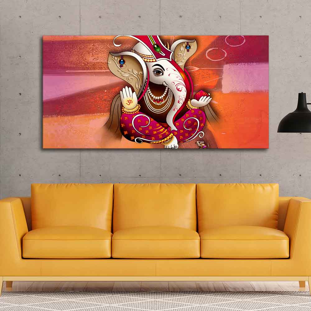 Traditional Lord Ganesh Canvas Wall Painting - Image 3