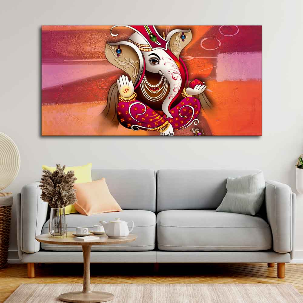 Traditional Lord Ganesh Canvas Wall Painting - Image 4