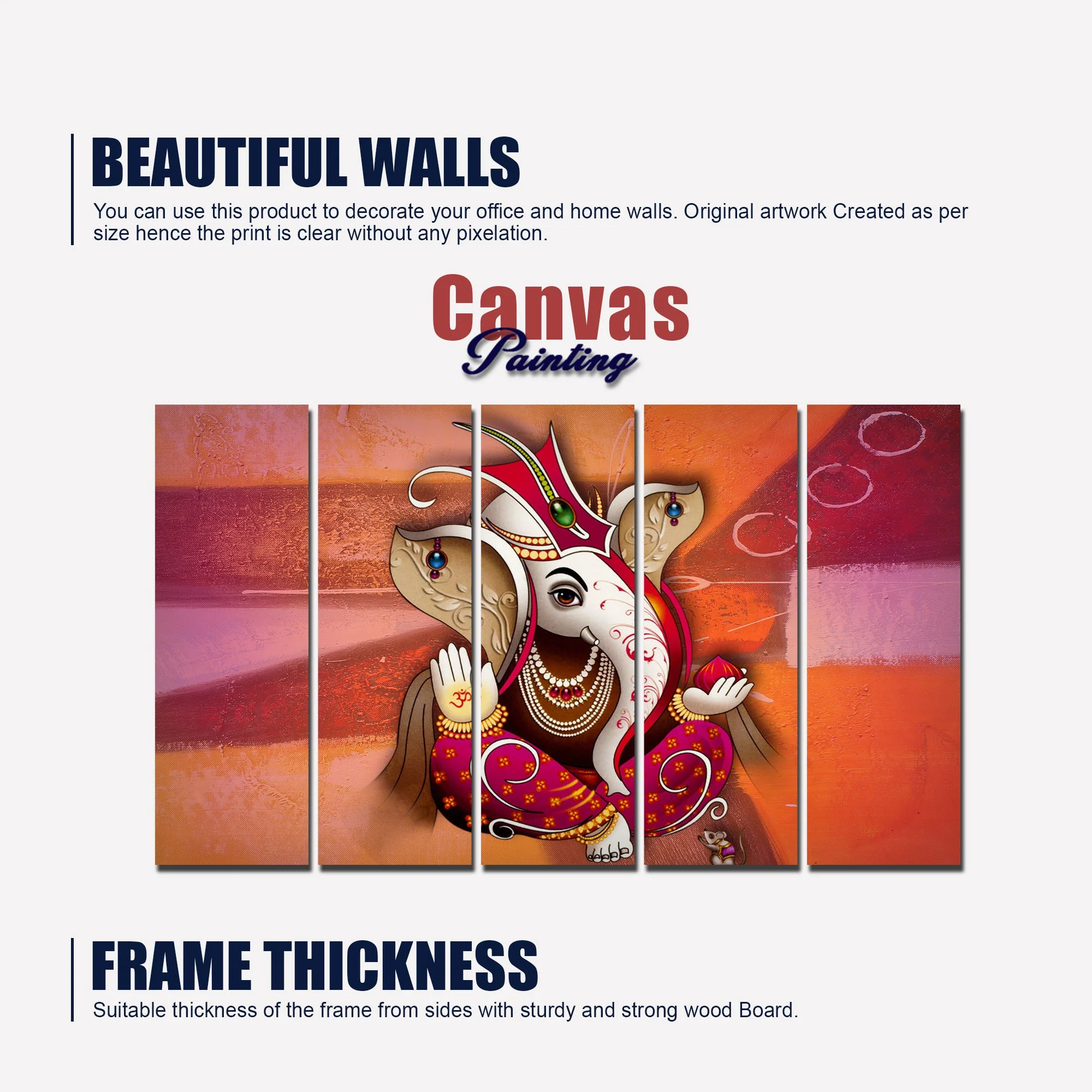 Traditional Lord Ganesh Wall Painting 5 Pieces - Image 5