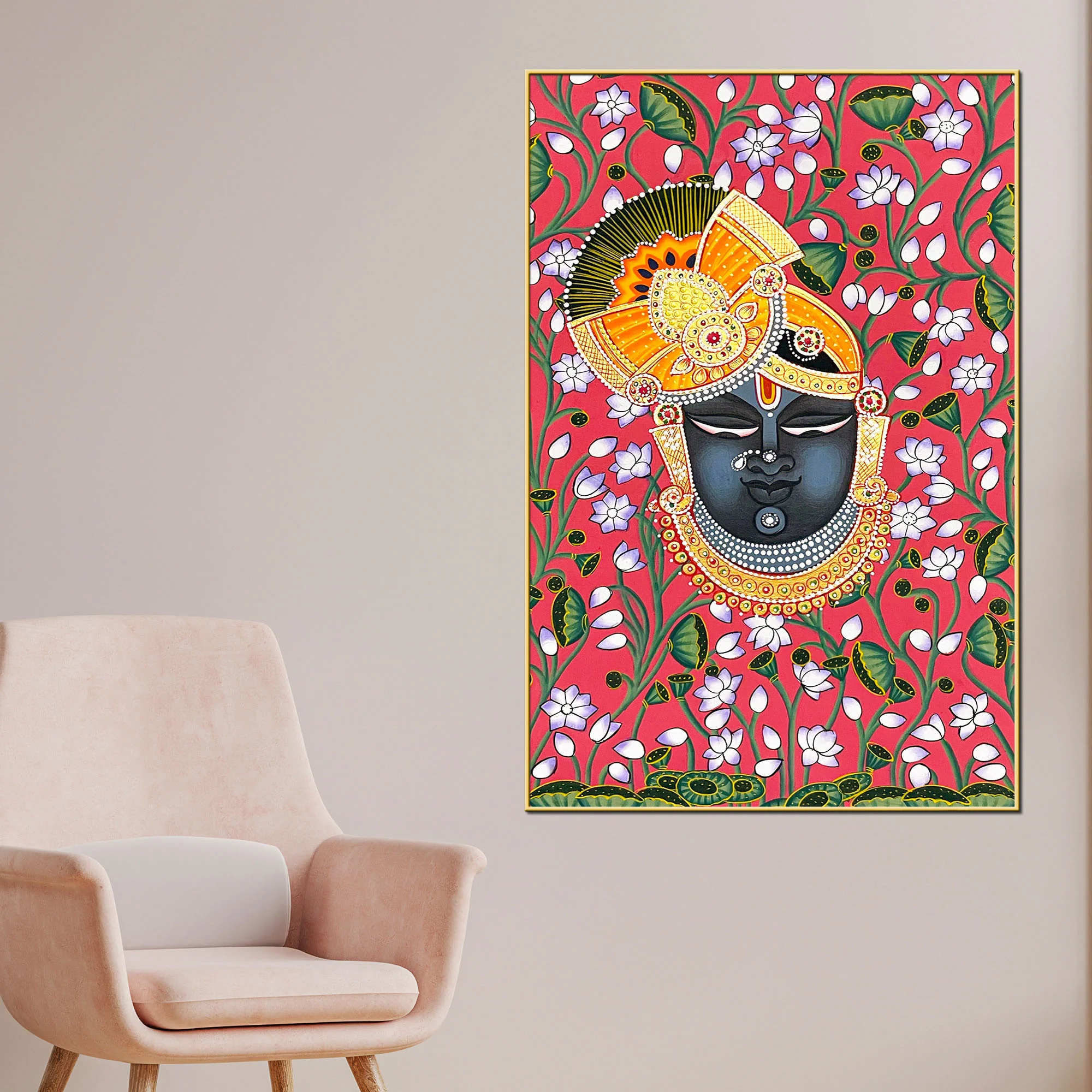 Traditional Lord Shrinath Ji Folk Art Canvas Wall Painting - Image 2
