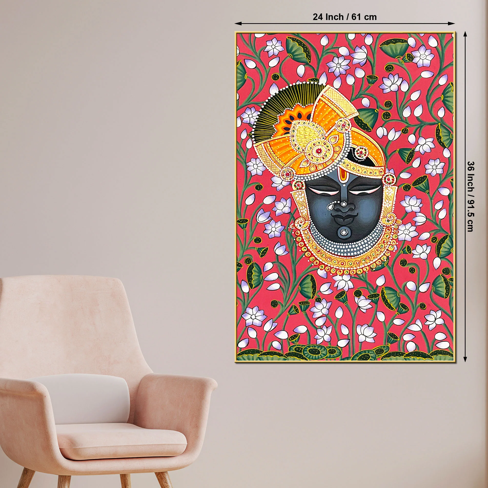 Traditional Lord Shrinath Ji Folk Art Canvas Wall Painting - Image 5
