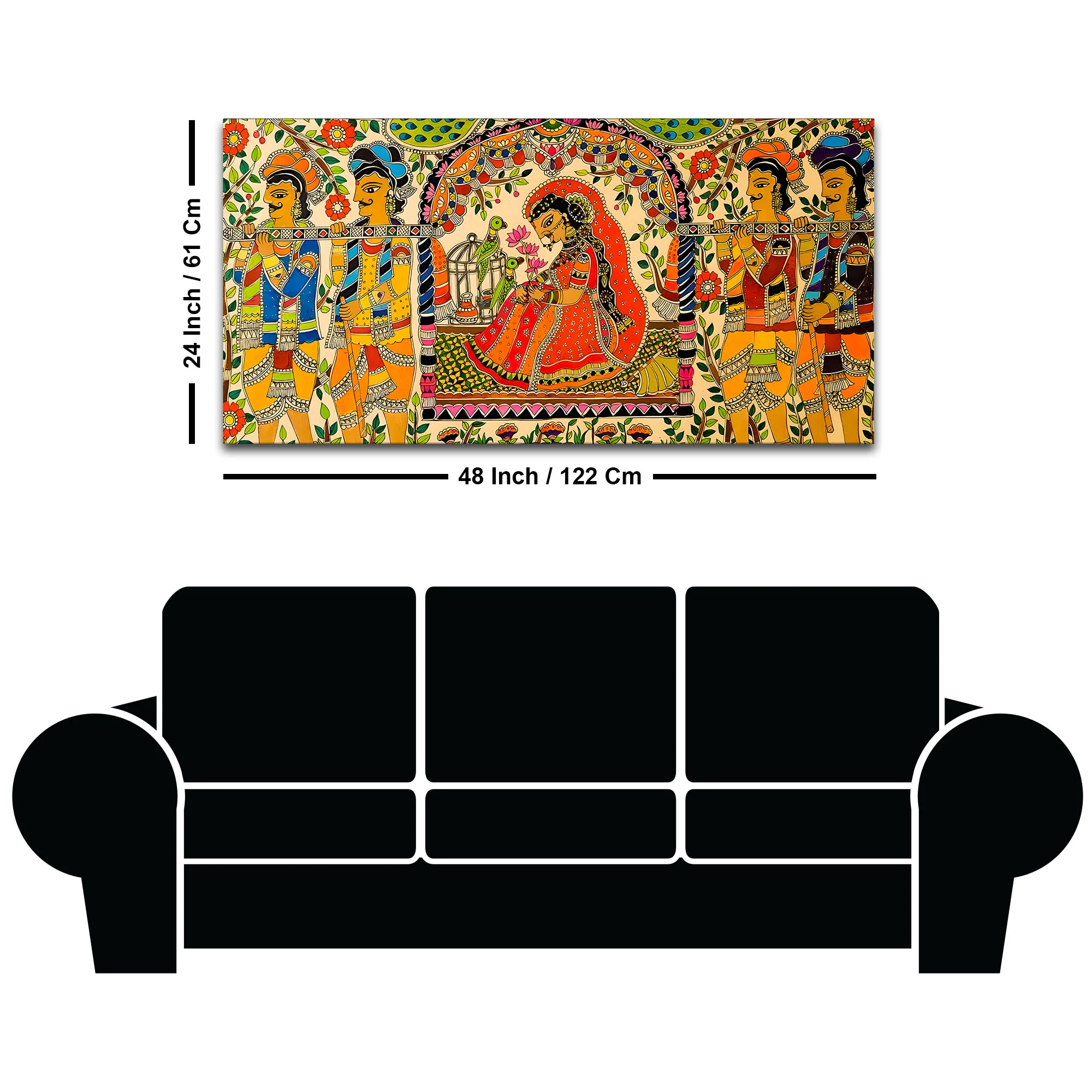 Traditional Madhubani Bride Painting | Royal Wedding Scene Art - Image 8