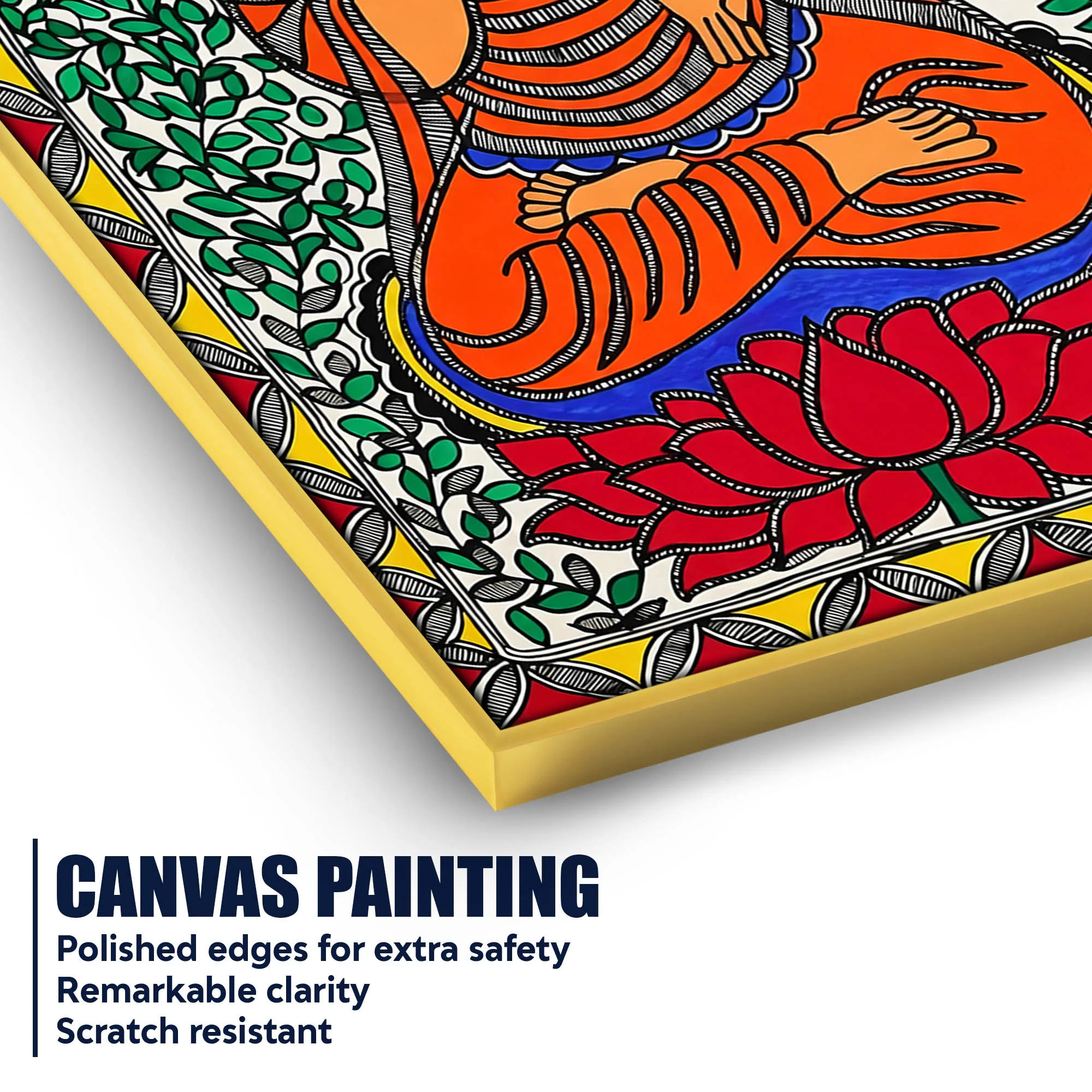 Traditional Madhubani Buddha Canvas Painting - Image 4