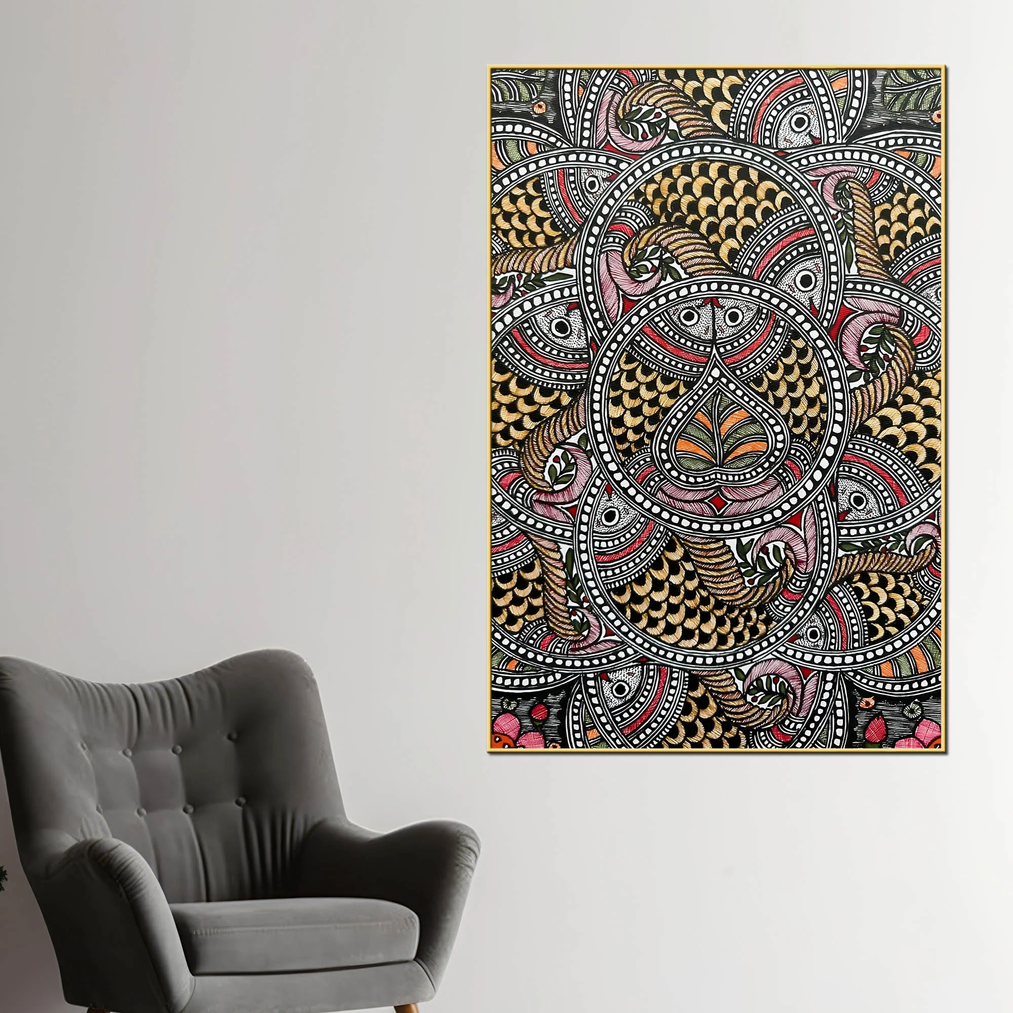 Traditional Madhubani Canvas Painting for Living Room Wall Decor