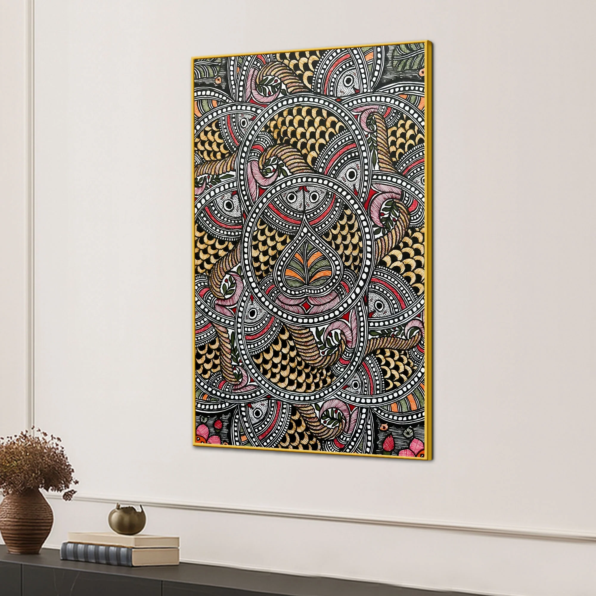Traditional Madhubani Canvas Painting for Living Room Wall Decor - Image 3