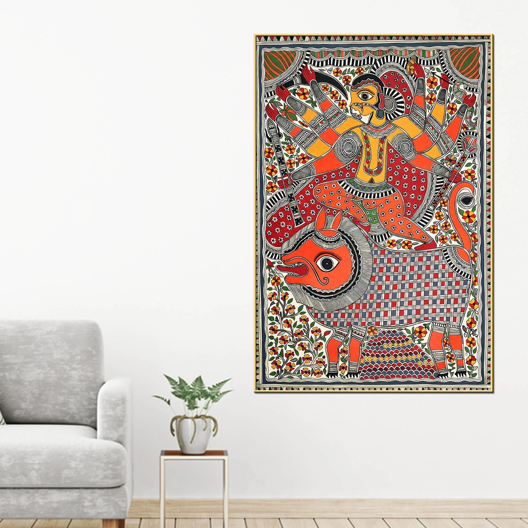 Traditional Madhubani Devi Canvas Painting for Ethnic Indian Wall Decor