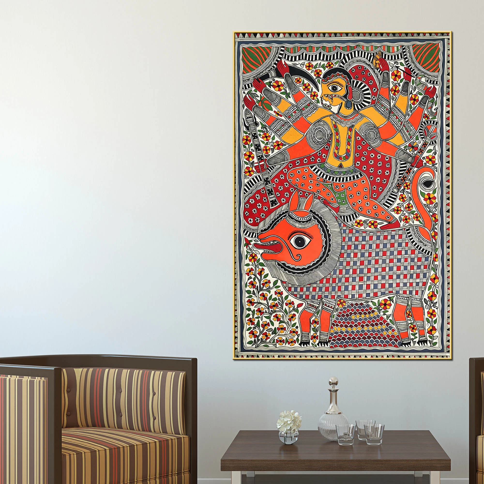 Traditional Madhubani Devi Canvas Painting for Ethnic Indian Wall Decor - Image 2