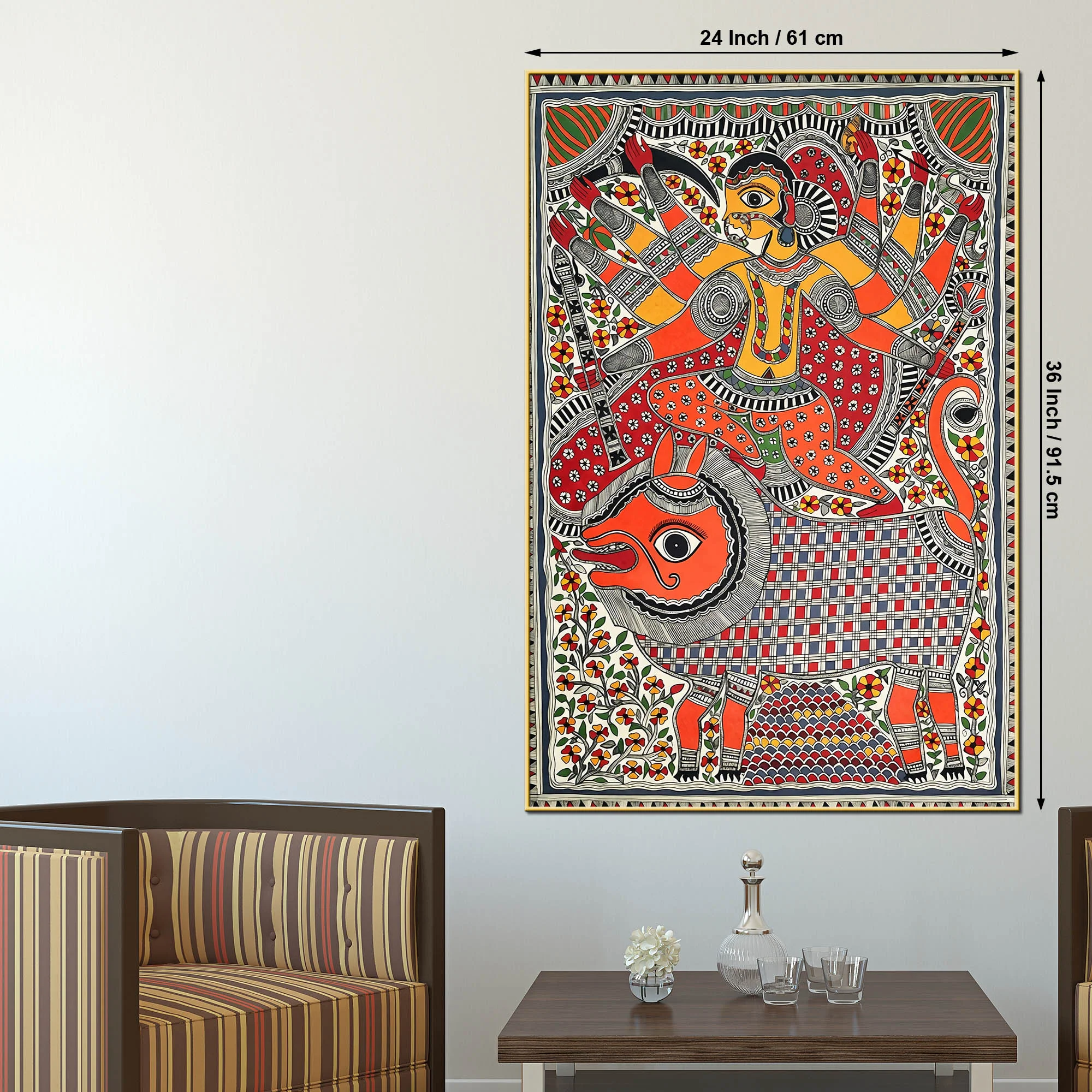 Traditional Madhubani Devi Canvas Painting for Ethnic Indian Wall Decor - Image 5