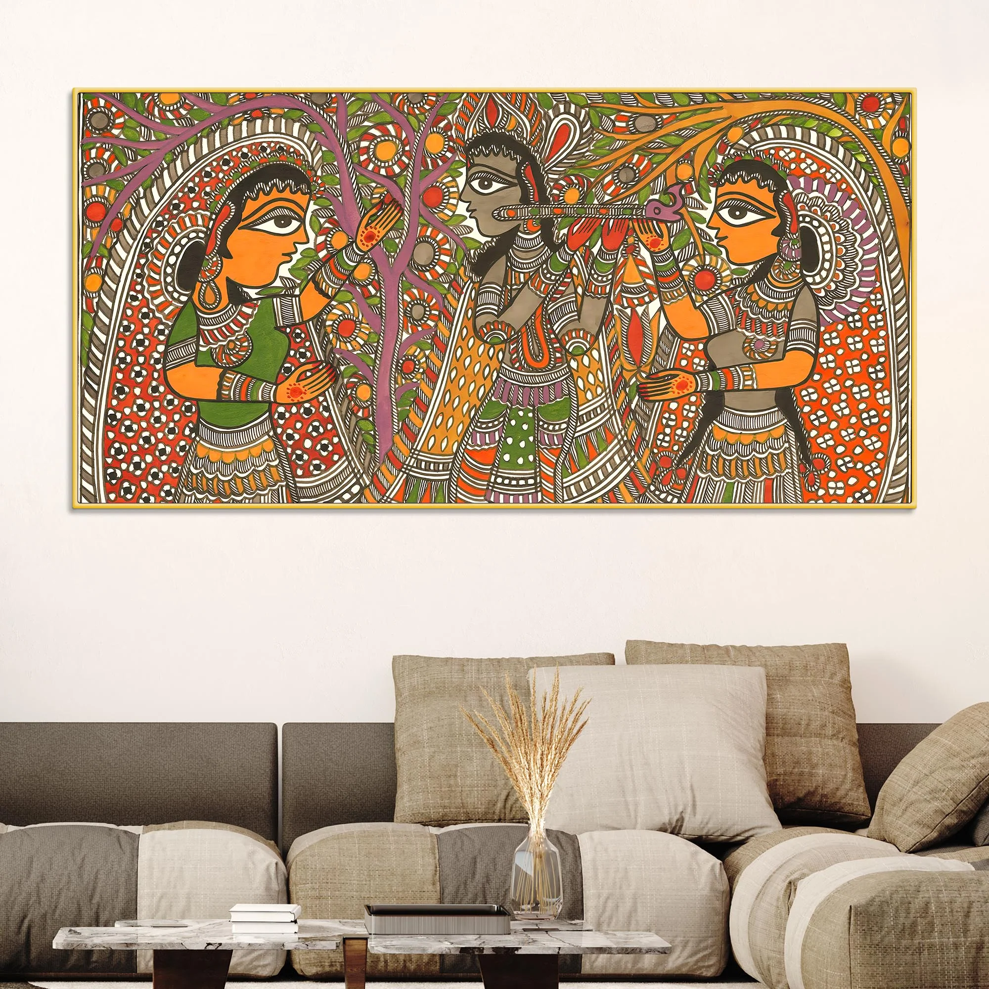 Traditional Madhubani Radha Krishna Canvas Wall Painting for Home Decor - Image 2
