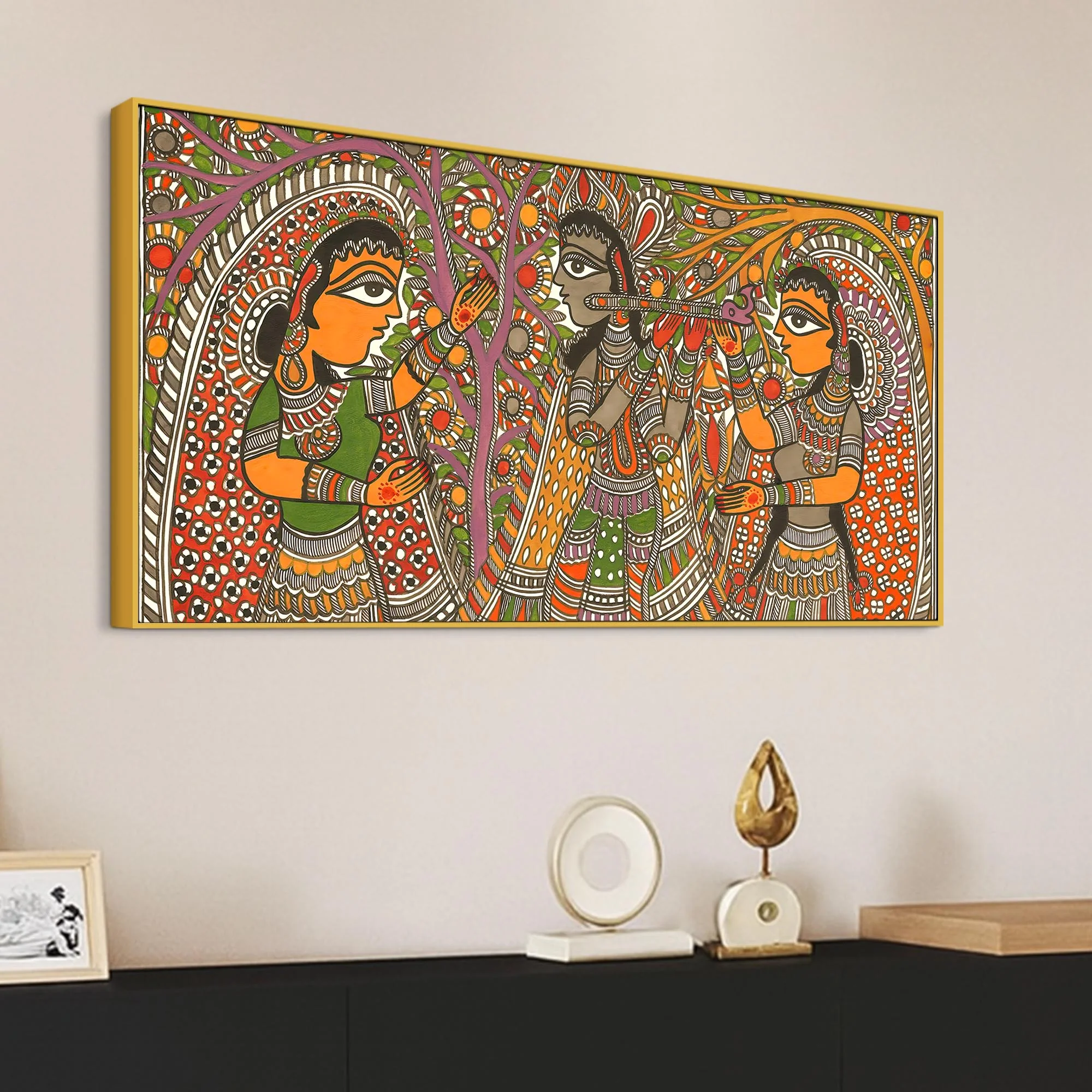 Traditional Madhubani Radha Krishna Canvas Wall Painting for Home Decor - Image 5