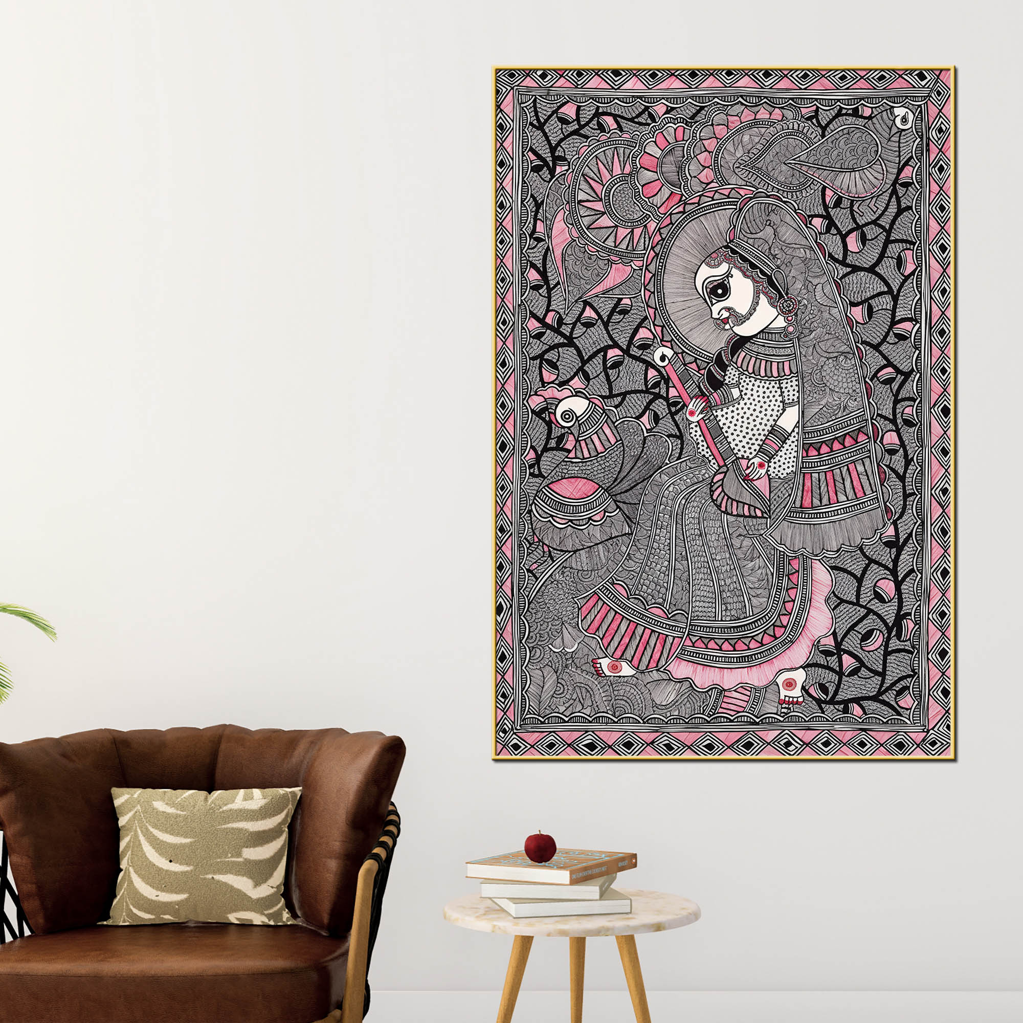 Traditional Madhubani Woman Canvas Painting - Image 2