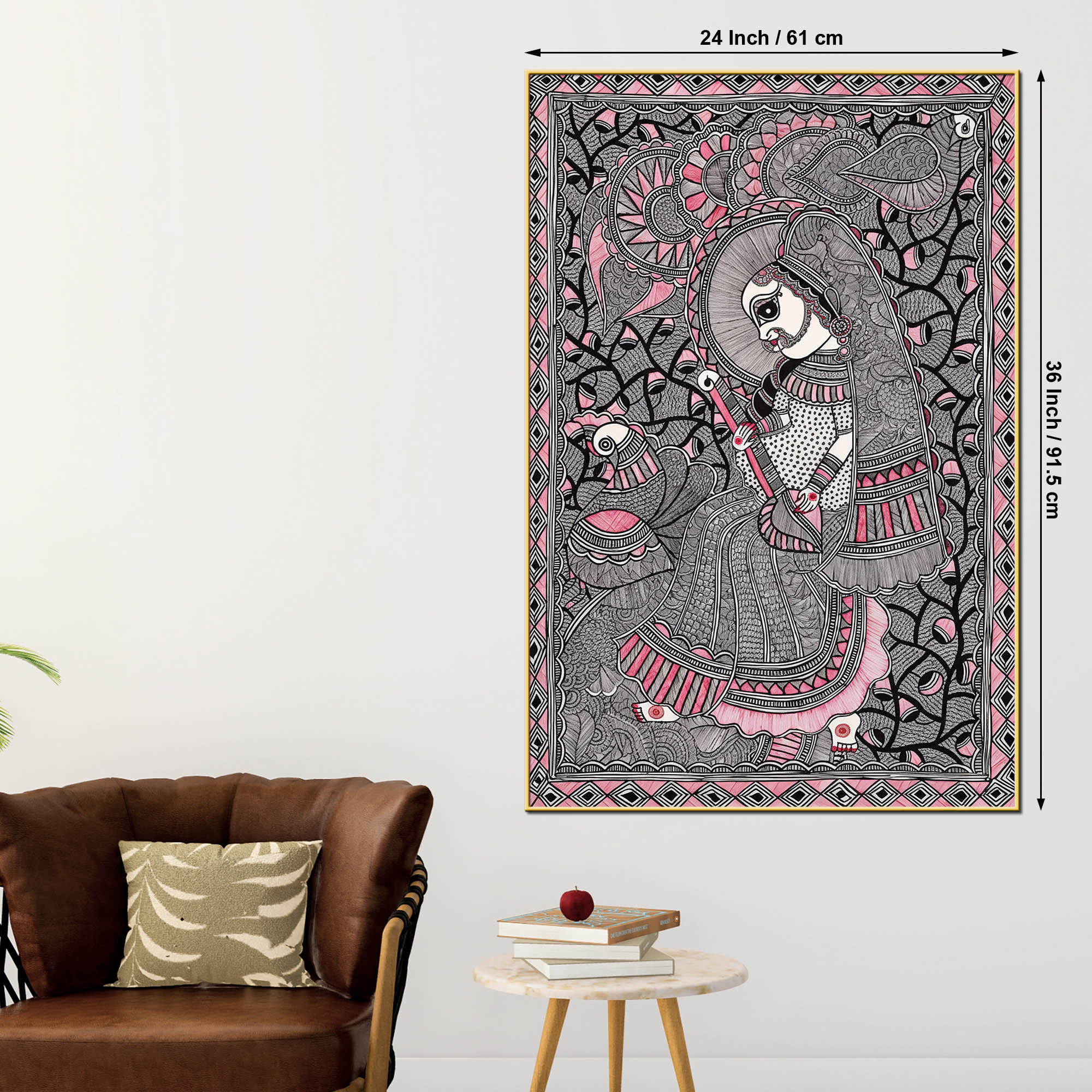 Traditional Madhubani Woman Canvas Painting - Image 5