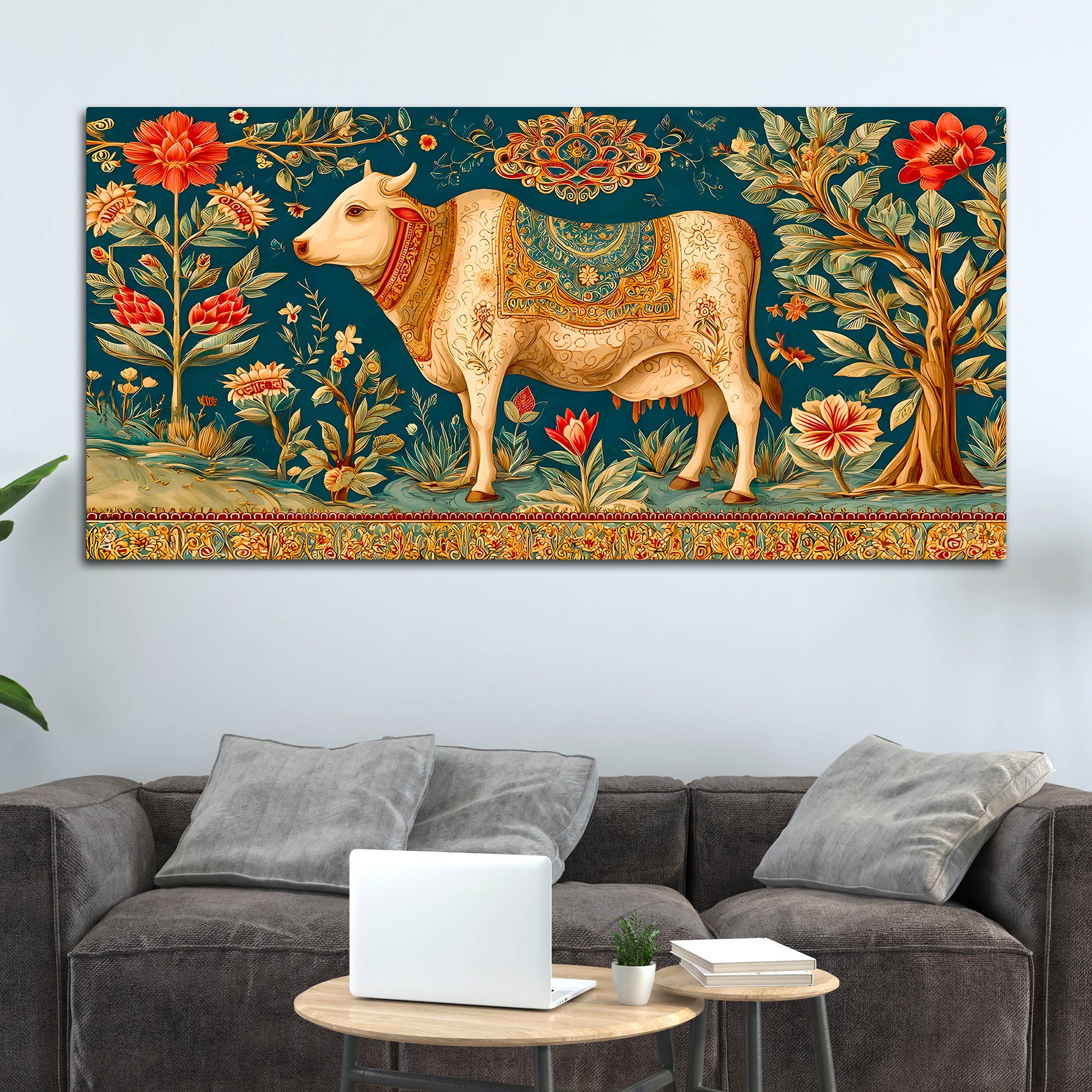 Traditional Pichwai Cow Canvas Painting | Traditional Indian Wall Art - Image 3