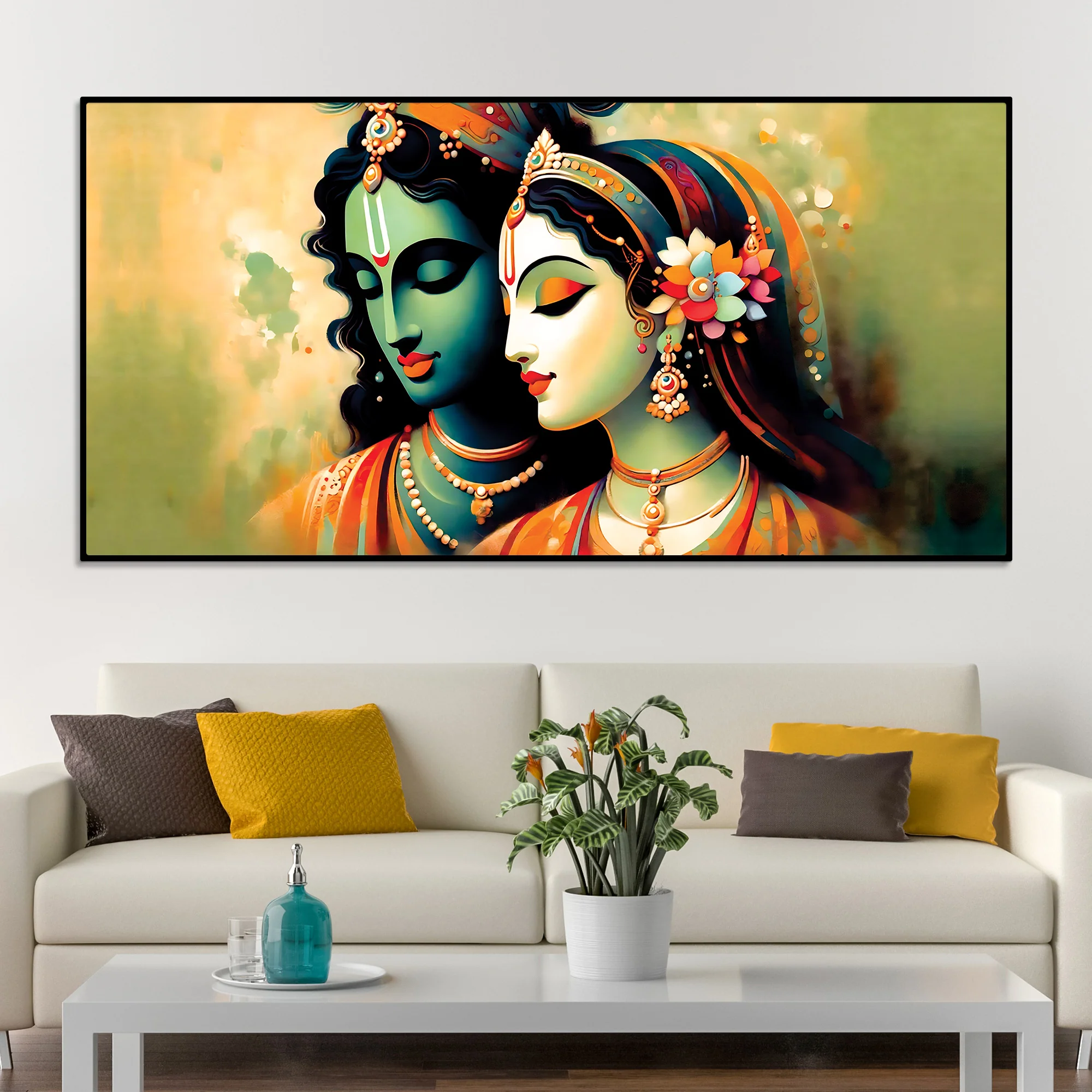 Traditional Radha Krishna Canvas Wall Painting for Spiritual Home Décor - Image 2