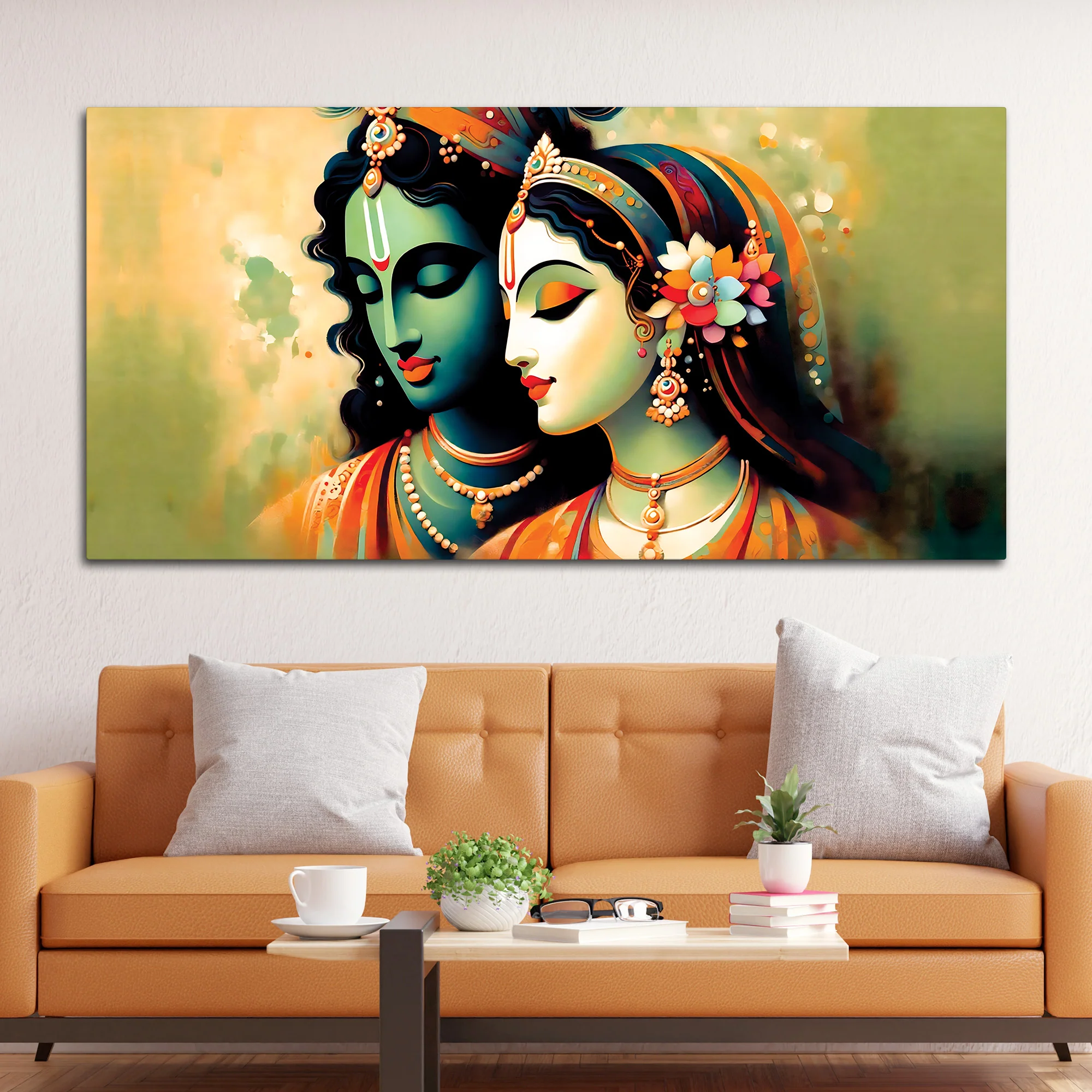 Traditional Radha Krishna Canvas Wall Painting for Spiritual Home Décor - Image 3