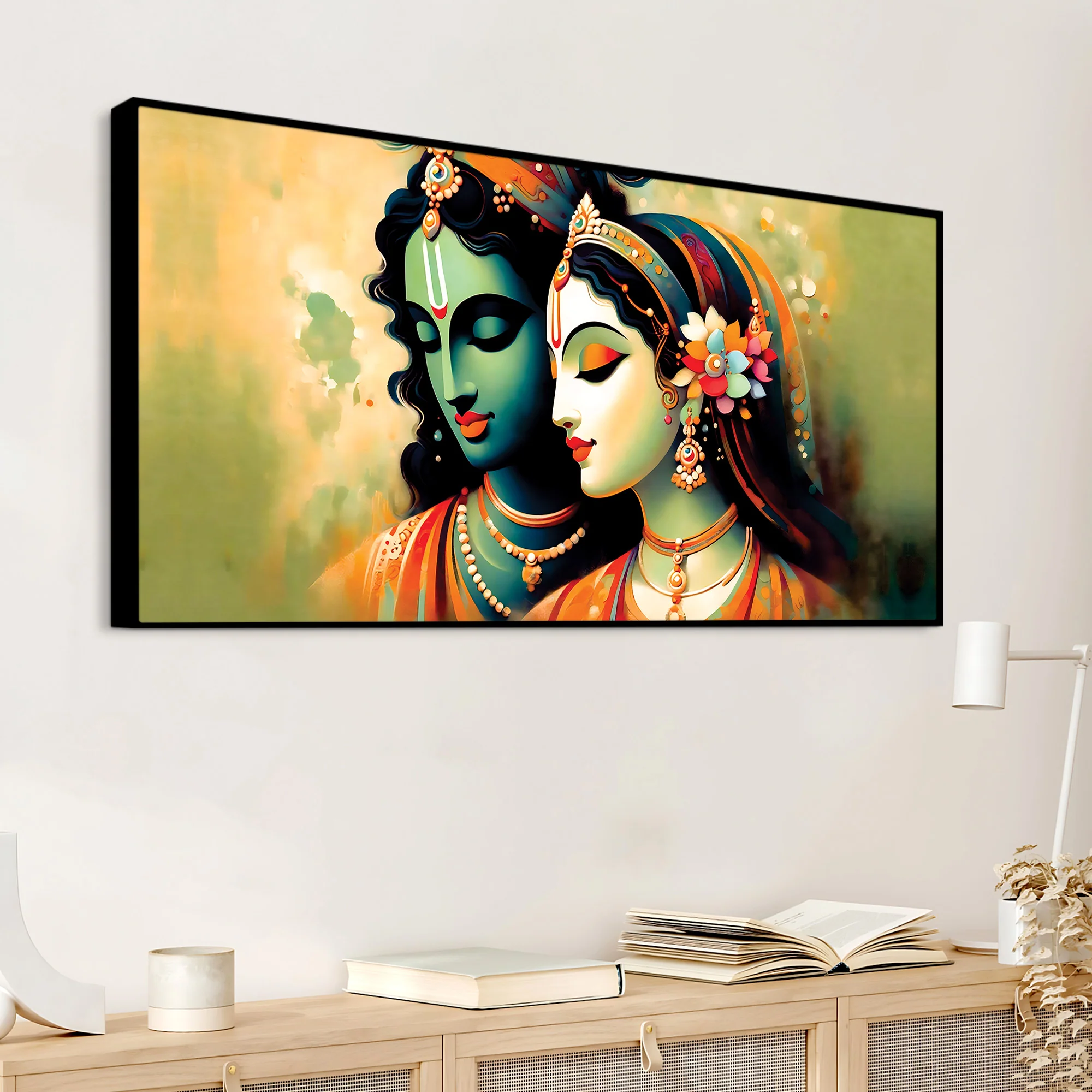 Traditional Radha Krishna Canvas Wall Painting for Spiritual Home Décor - Image 5