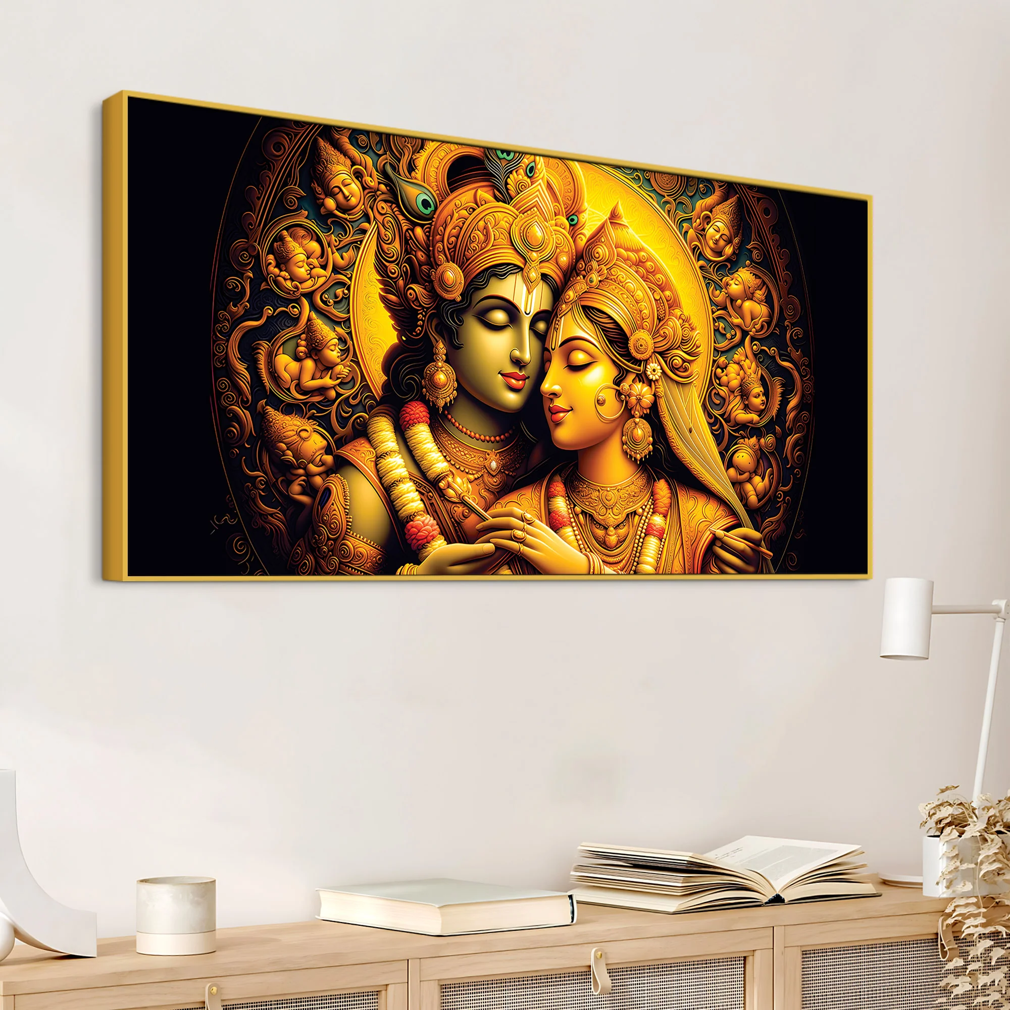 Traditional Radha Krishna Wall Painting for Spiritual Living Room - Image 5