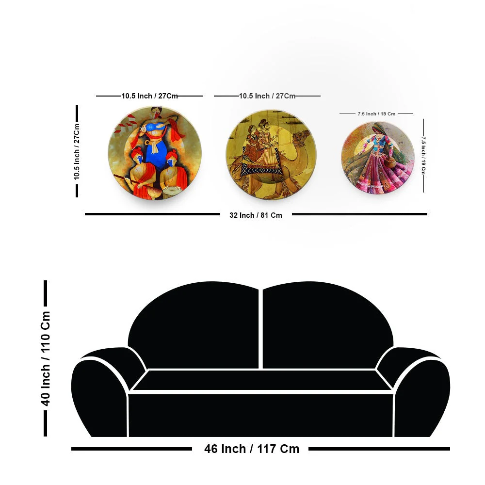 Traditional Rajasthani Culture Art Wall Plates Set of 3 - Image 6