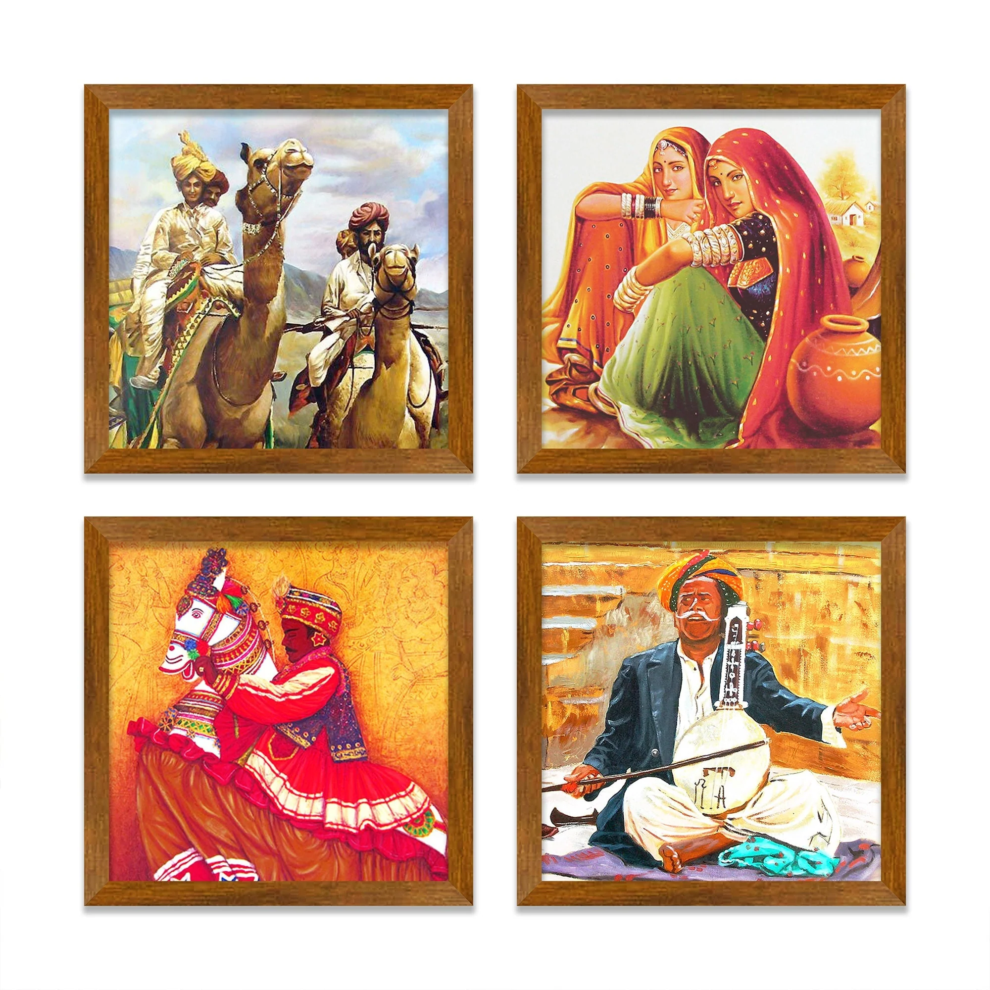 Traditional Rajasthani Culture Wooden Wall Frame Set of Four - Image 3